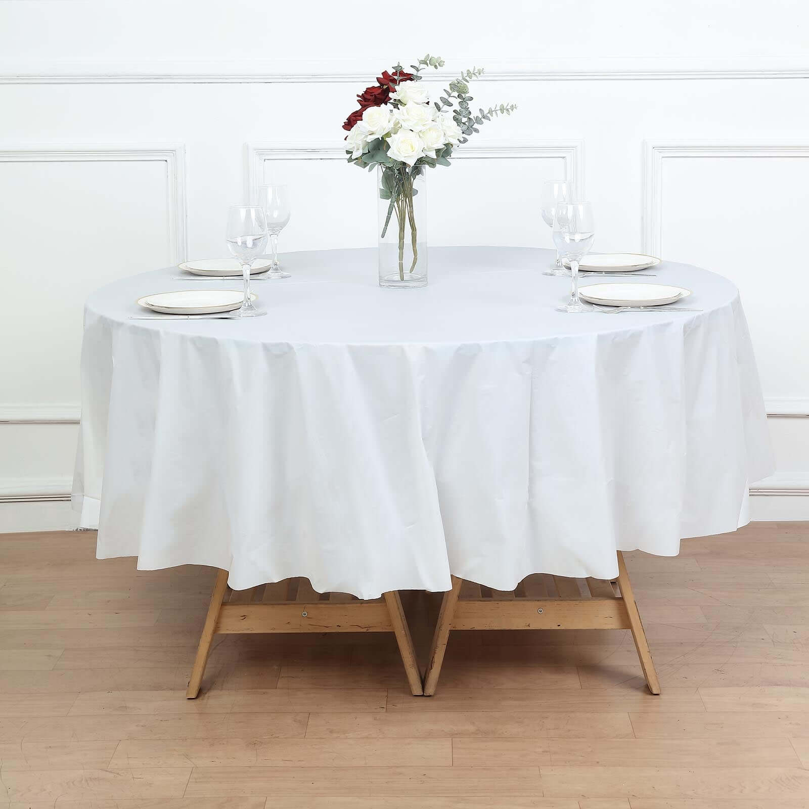 5-Pack Plastic Table Covers White Round - Durable PVC Disposable Tablecloths for Events 84