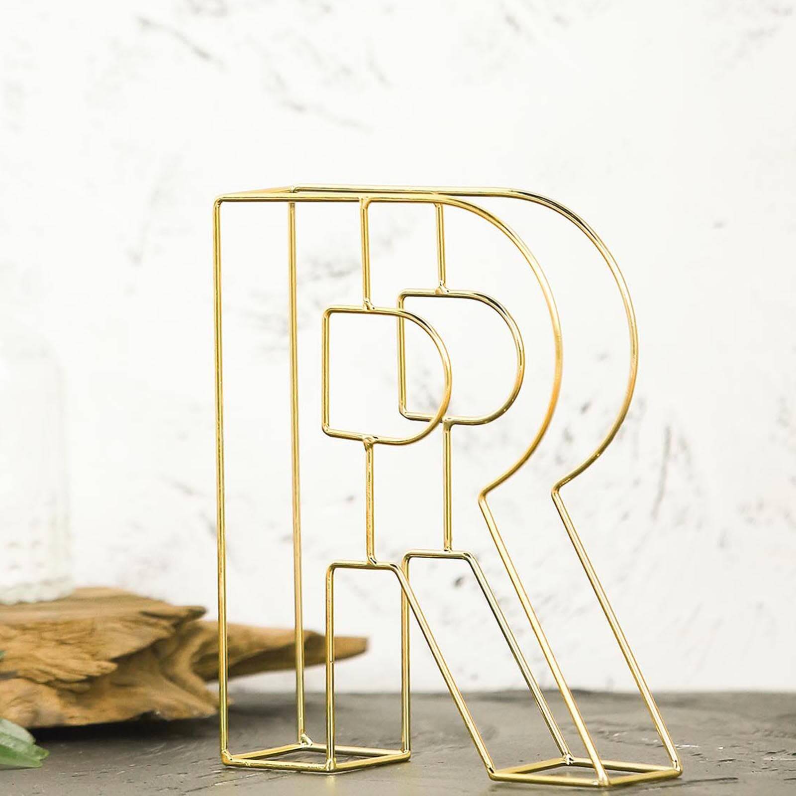 8 Tall Gold Freestanding 3D Decorative Wire Letter, Wedding Centerpiece - R