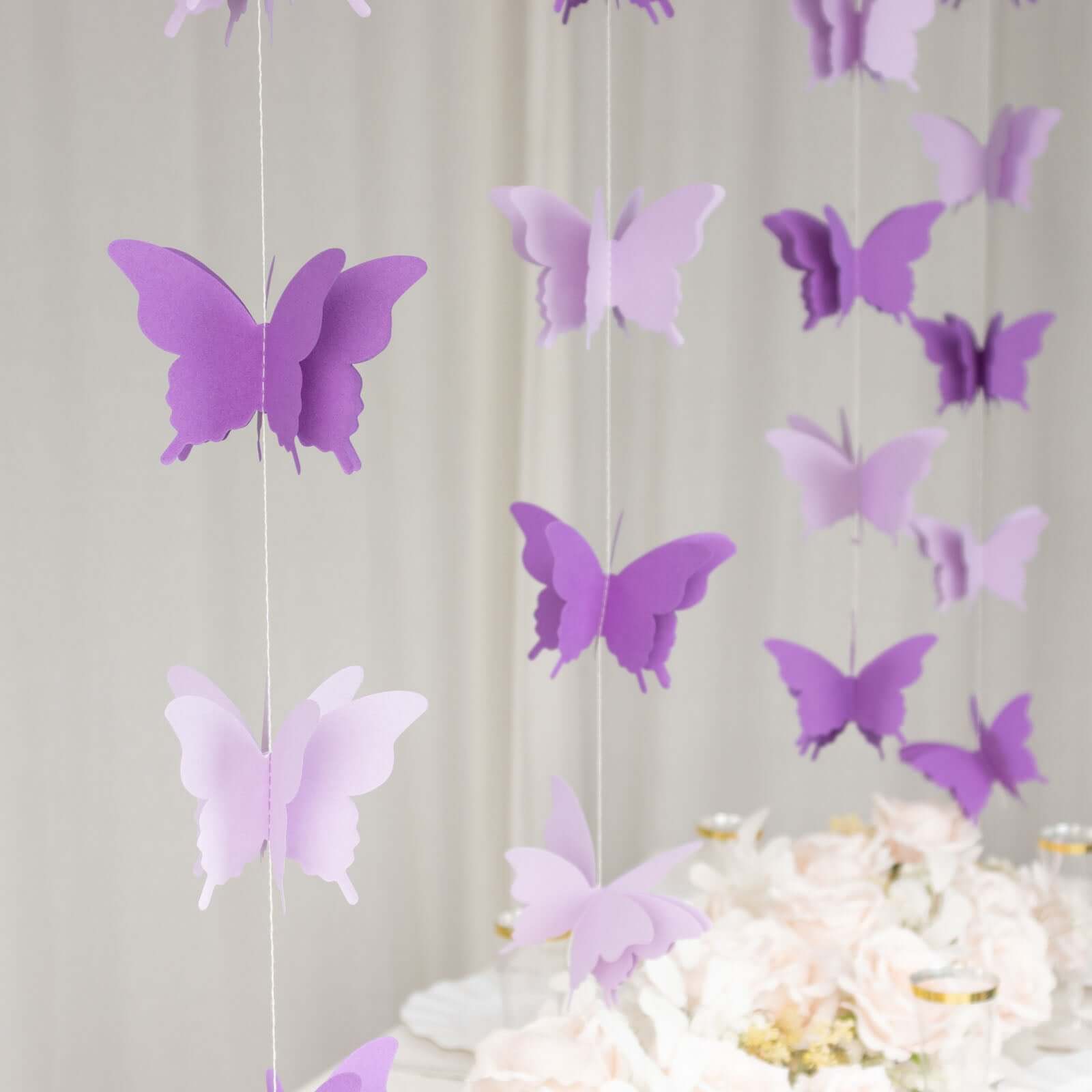 2 Pack 9ft Purple 3D Paper Butterfly Hanging Garland Streamers, Party String Banners