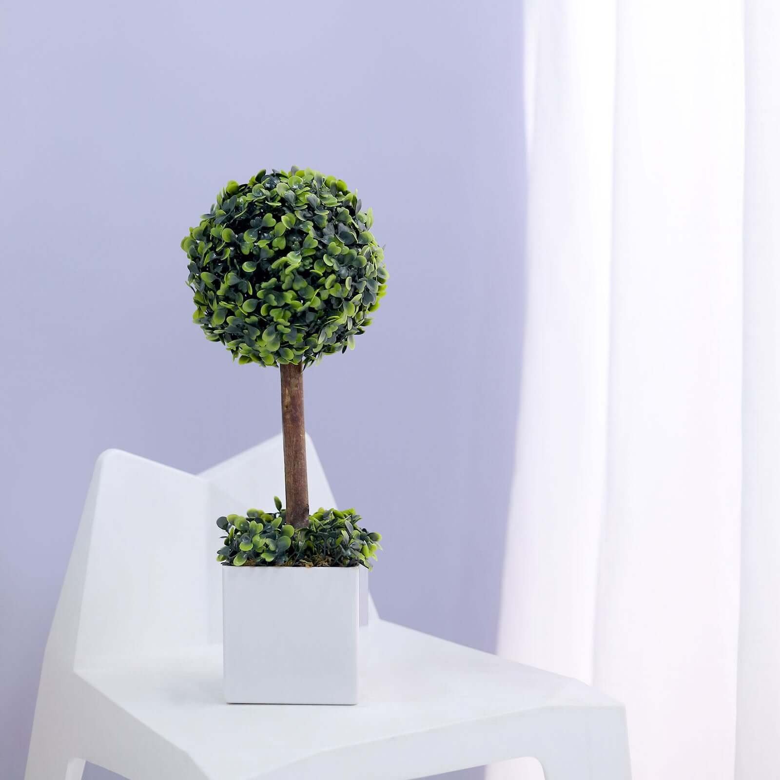 16 Green Artificial Boxwood Topiary Ball Tree In White Planter Pot