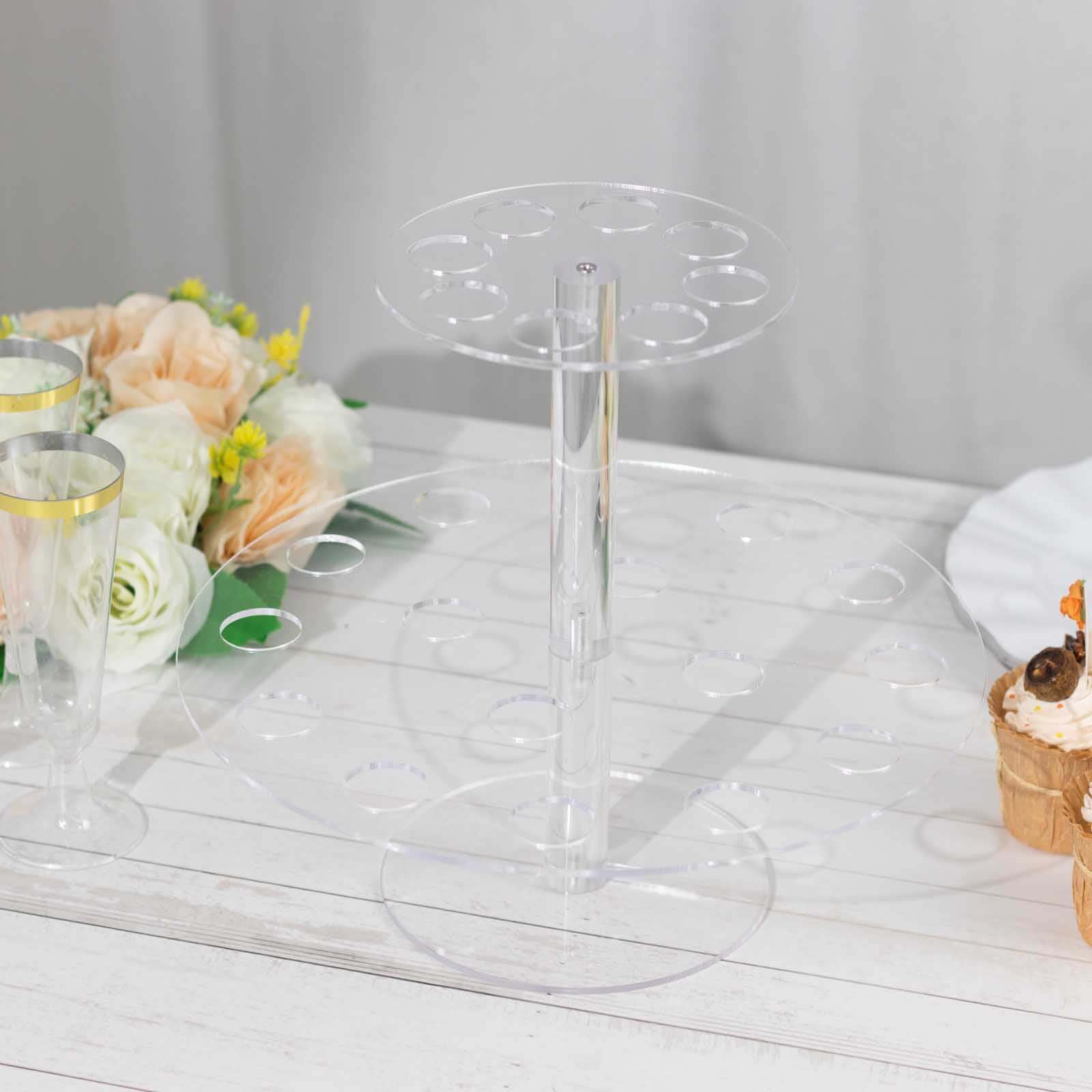 2 Tier Acrylic Round Ice Cream Cone Holder Clear - Sturdy Appetizer Dessert Display Stand with 24-Slots for Easy & Stylish Event Party Table Setup 12