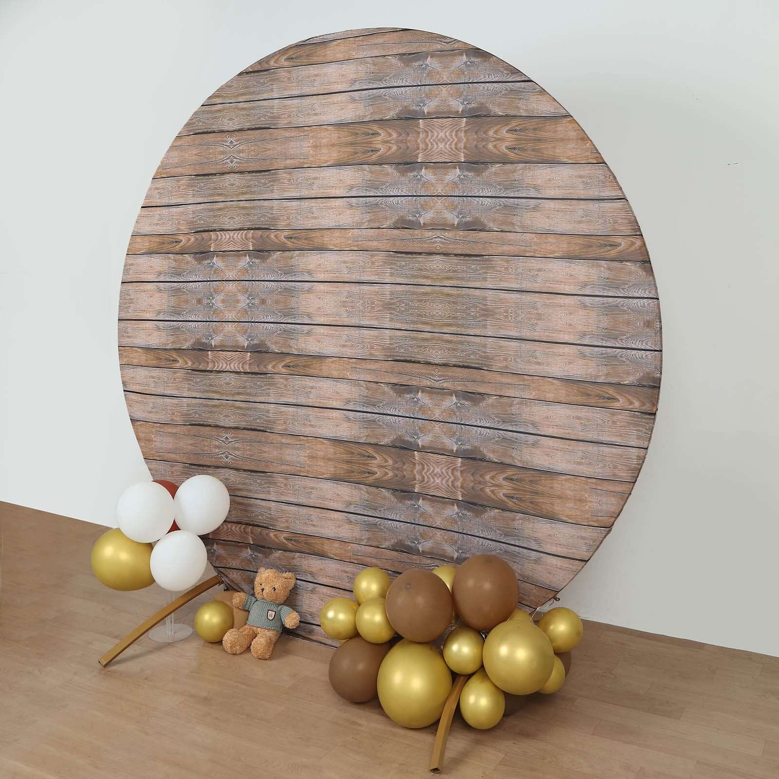 7.5ft Rustic Brown Wood Round Spandex Fit Party Backdrop Stand Cover