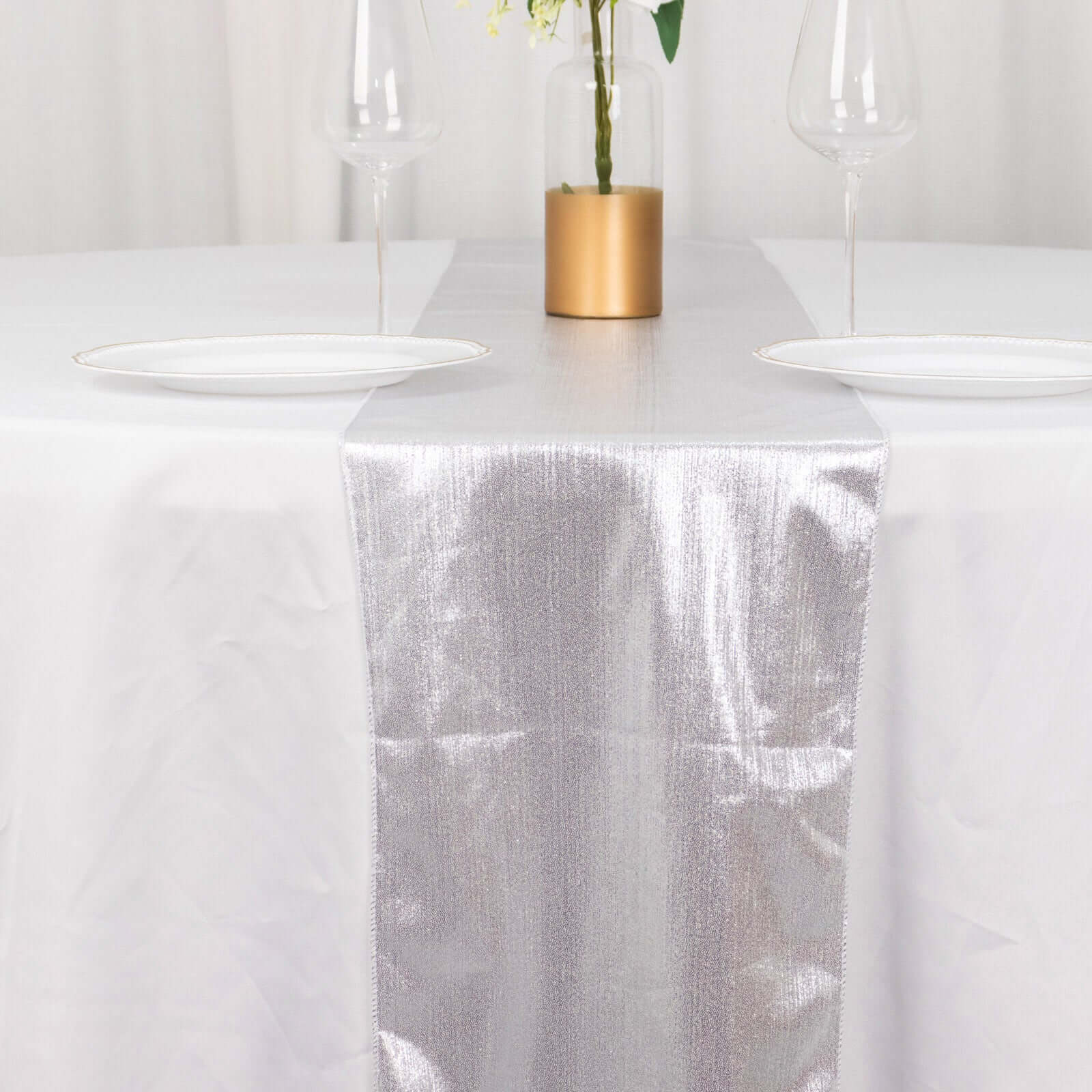 Polyester 12x108 Table Runner Silver Shimmer Sequin Dots - Wrinkle-Free Finish Table Linen