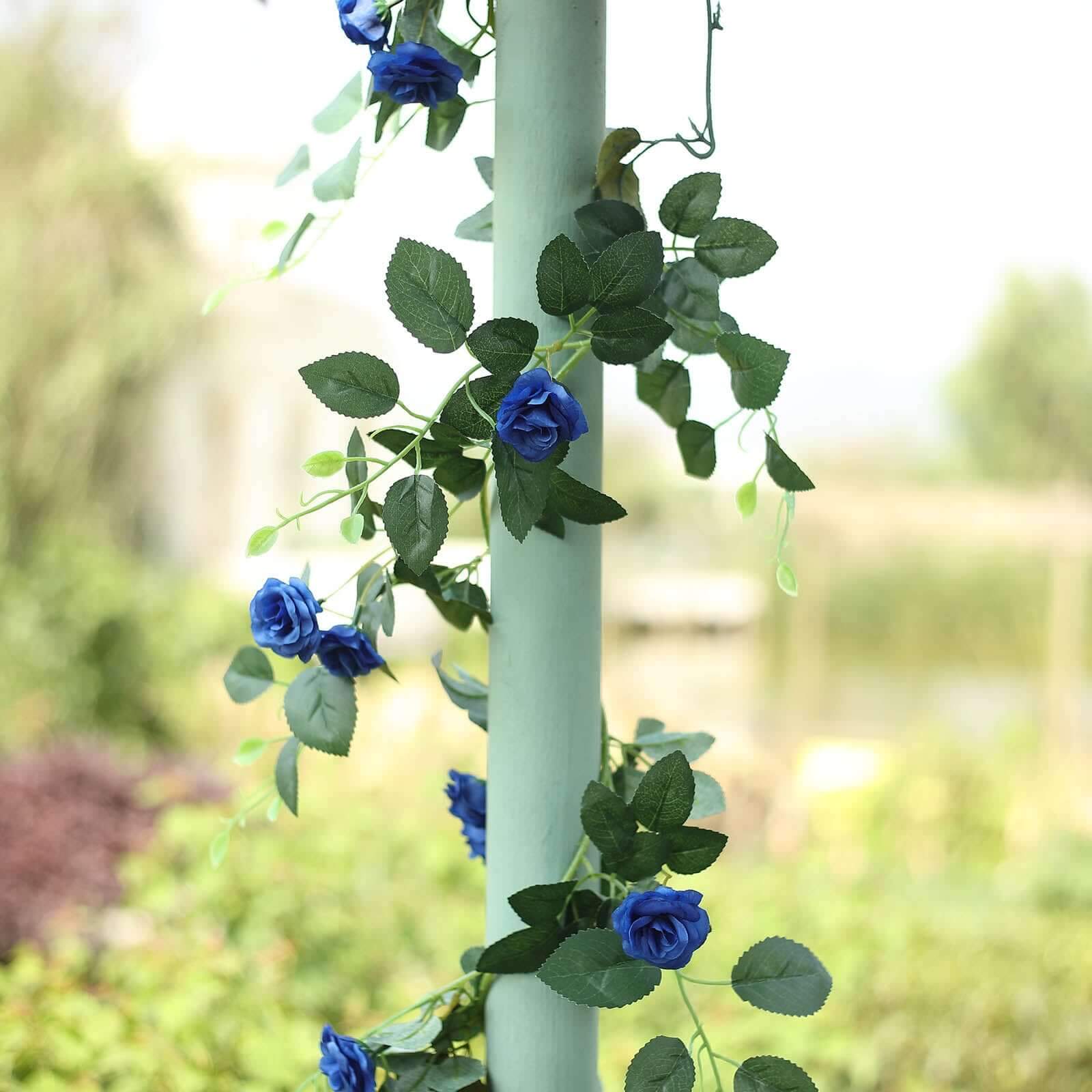 6ft 20 Royal Blue Artificial Silk Roses Flower Garland, Hanging Vine