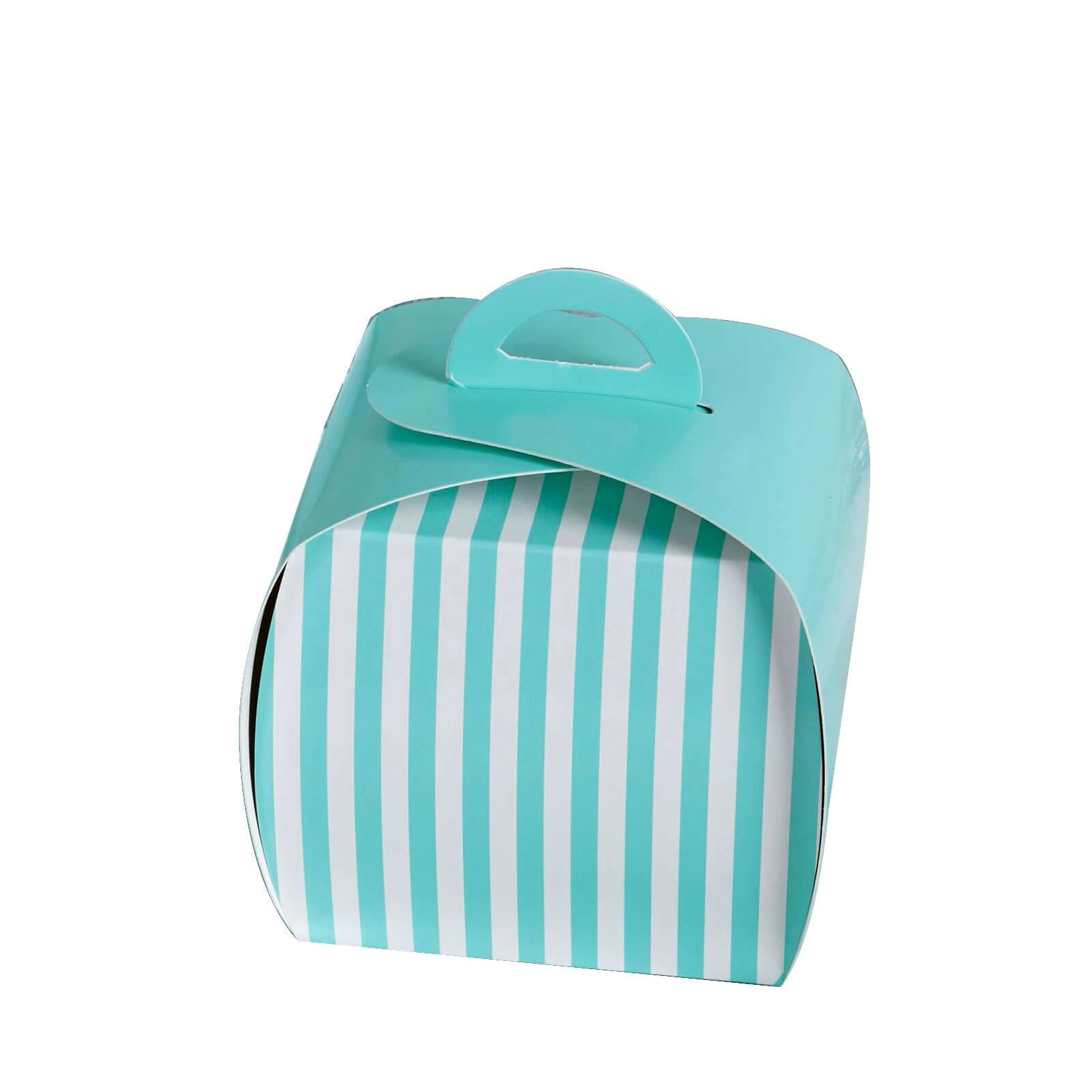 10 Pack 3.5 Turquoise White Striped Cupcake Candy Treat Gift Boxes