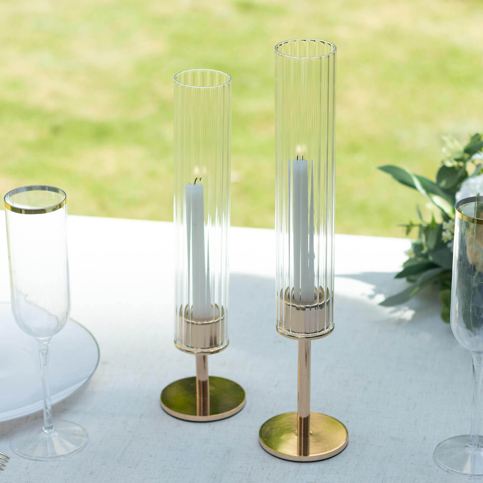 2-Pack Clear Ribbed Glass Hurricane Shades Open End Design - Stylish Candelabra Pillar Candle Holder Table Centerpiece 10