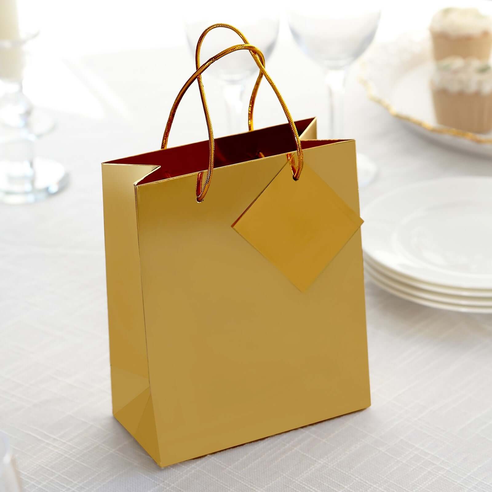 12 Pack Gold Foil Paper Party Favor Gift Bags with Handles, Shiny Metallic Euro Tote Bags - 7