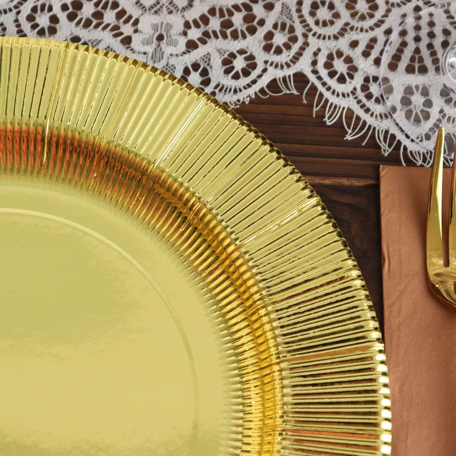 25-Pack Paper 10 Round Dinner Plates in Metallic Gold Sunray Design - Disposable Heavy Duty 350GSM Party Plates