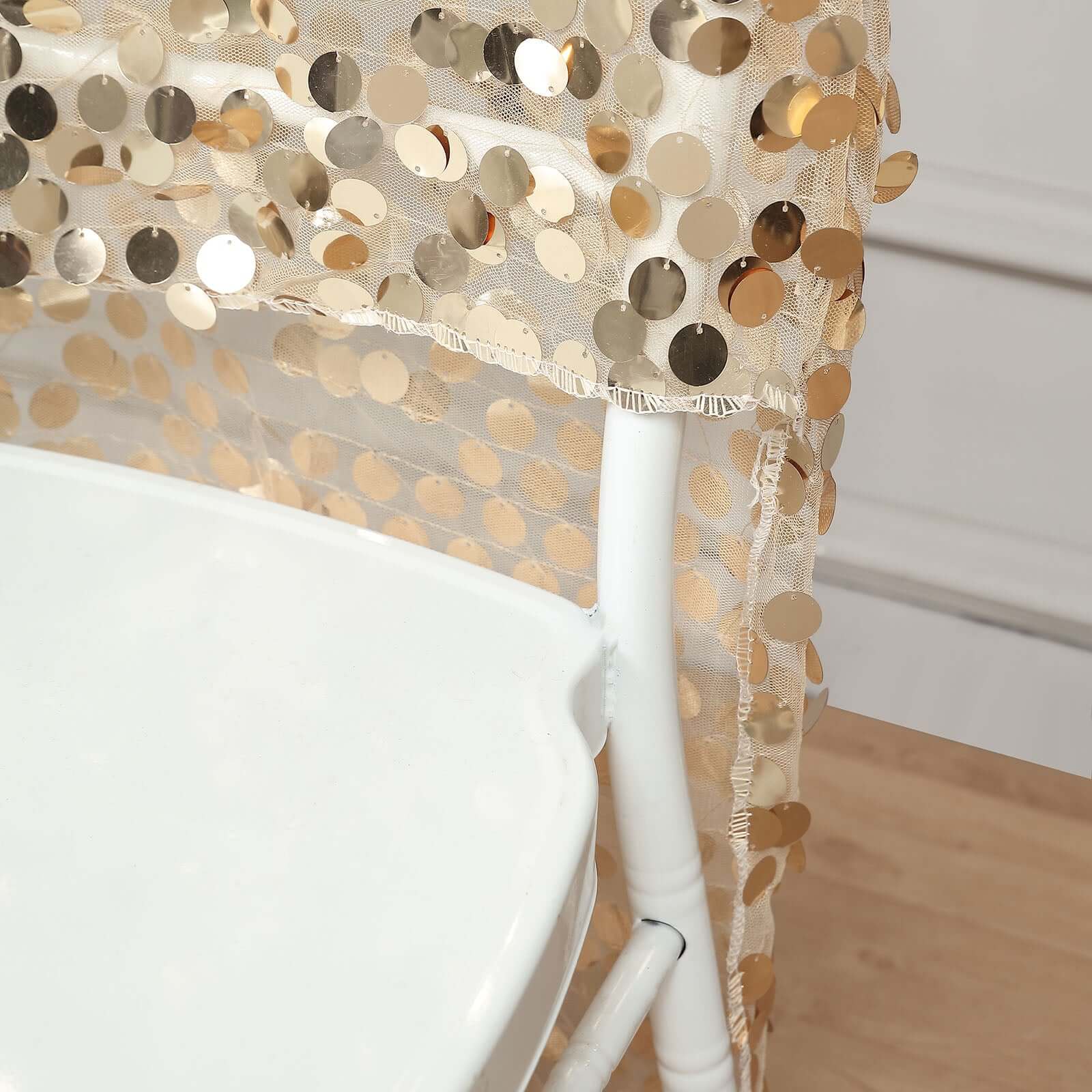 Sequin Chair Slipcover Big Payette Design for Chiavari Chairs Champagne - Glittering Chair Back Cover