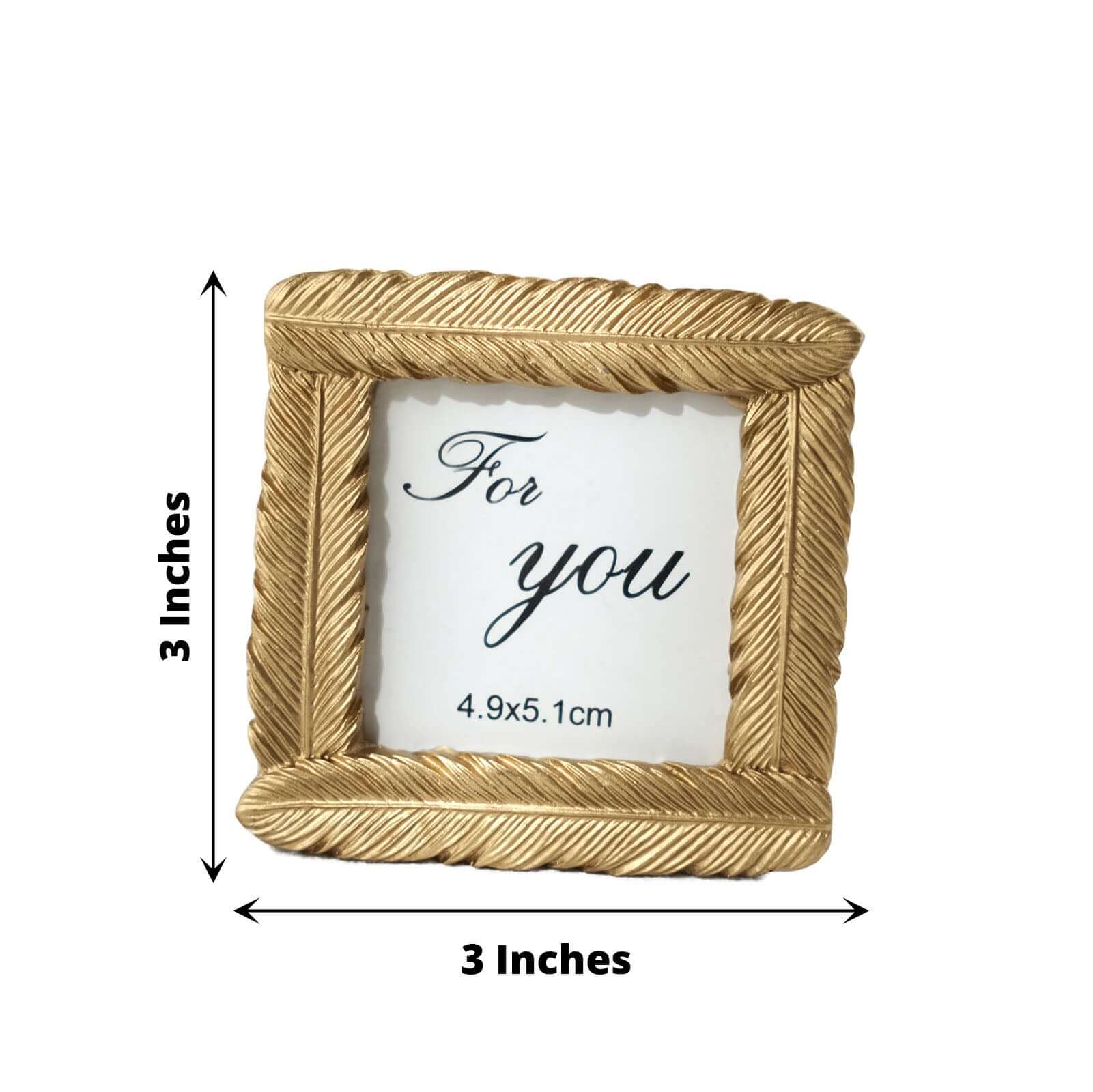 4 Pack Gold Resin 3 Mini Square Vintage Feather Party Favors Picture Frames, Wedding Card Place Holder