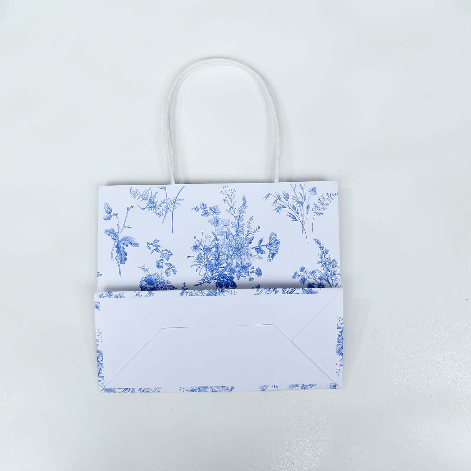 12 Pack White Blue Paper Gift Bags With Handles in French Toile Pattern, Party Favor Goodie Bags - 6x7