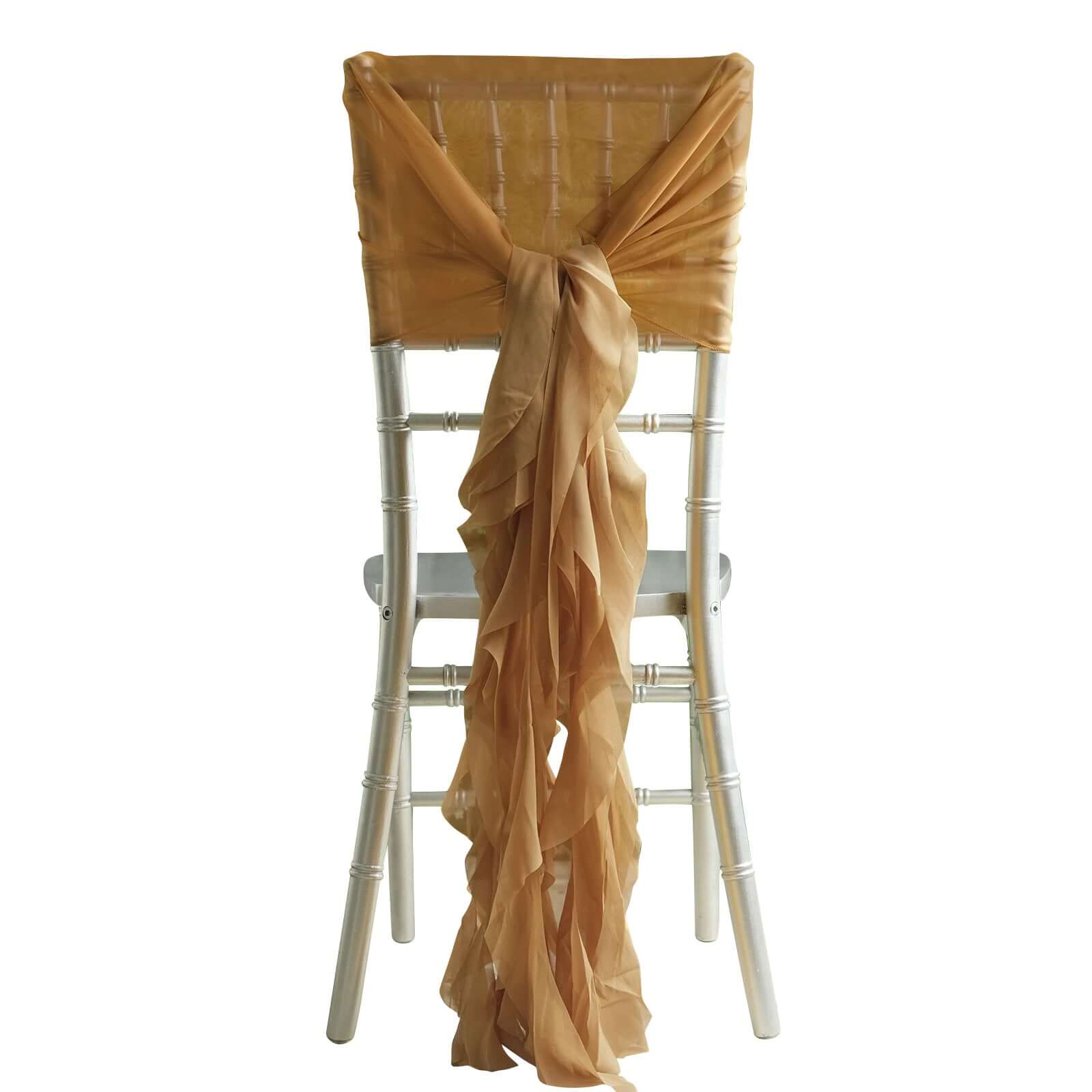 1 Set Chiffon Hoods Chair Sashes with Willow Ruffles Design Gold - Stylish Decor for Weddings & Gatherings