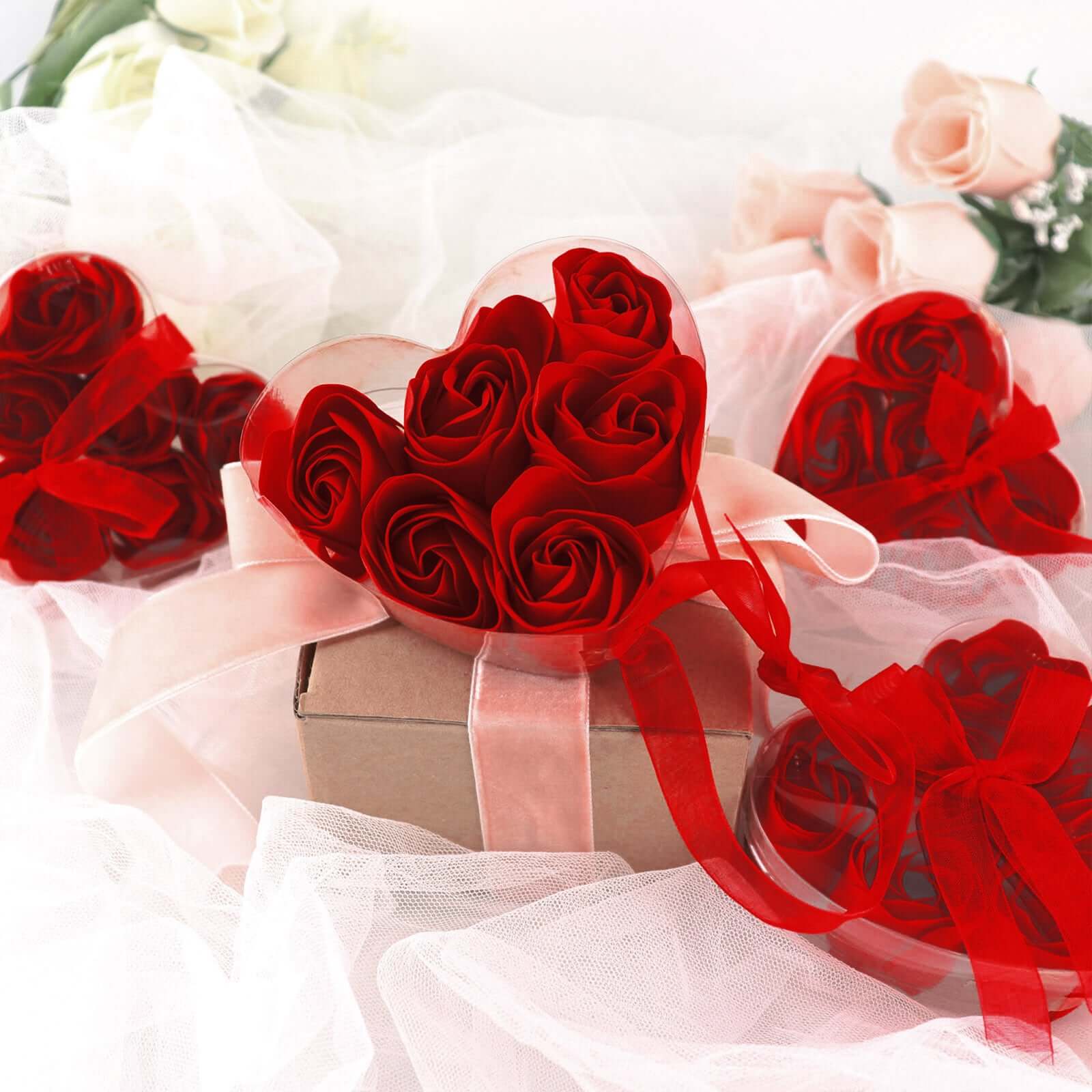 4 Pack 24 Pcs Red Scented Rose Soap Heart Shaped Party Favors With Gift Boxes And Ribbon