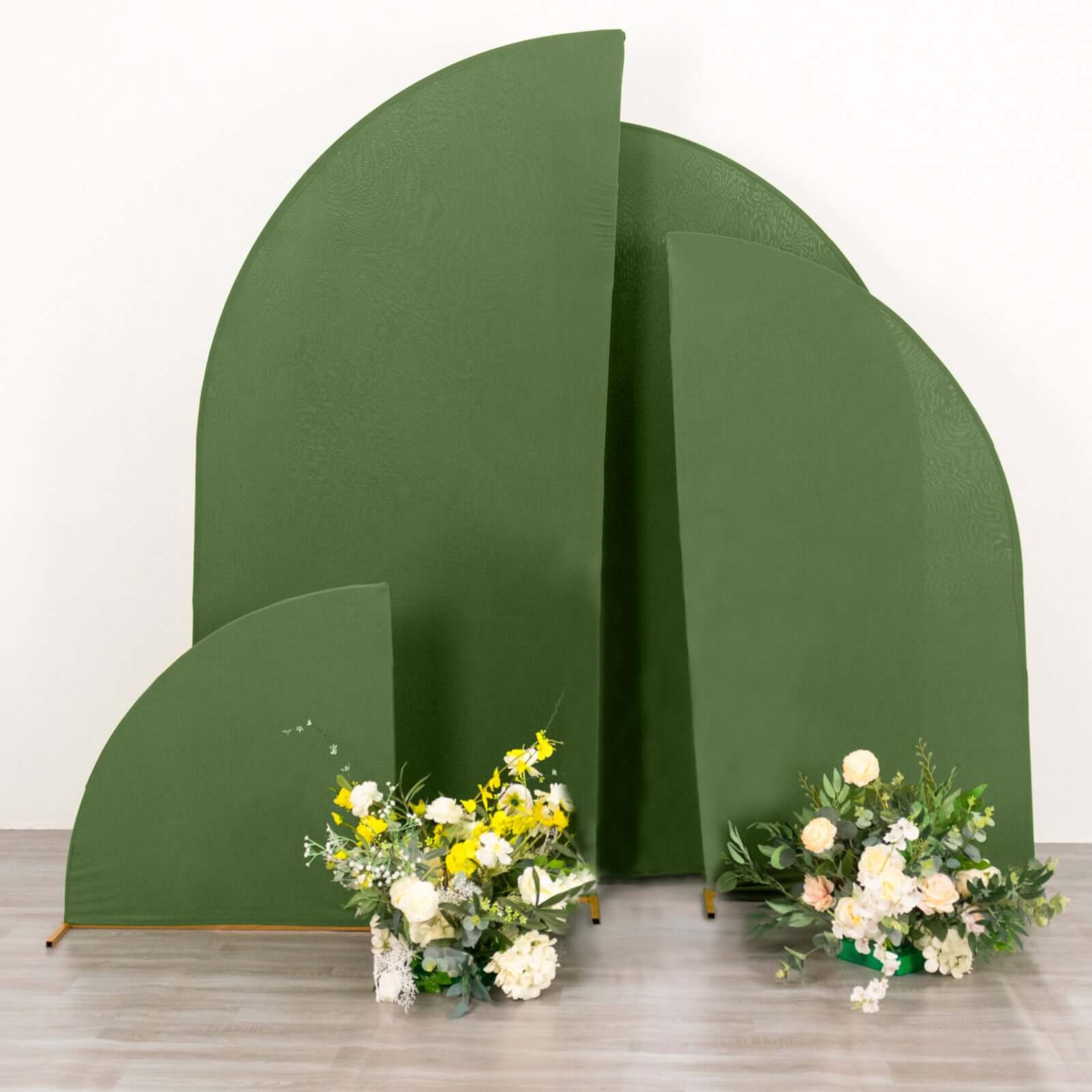 Set of 4 Matte Olive Green Spandex Half Moon Chiara Backdrop Stand Covers, Custom Fitted Wedding Arch Covers - 2.5ft,5ft,6ft,7ft