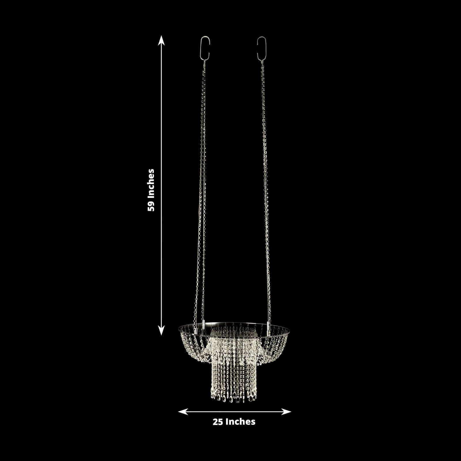 Acrylic Hanging Chandelier Cake Stand with Crystal Drapes - Suspended Round Wedding Cake Swing with 5ft Steel Wire Chains 25