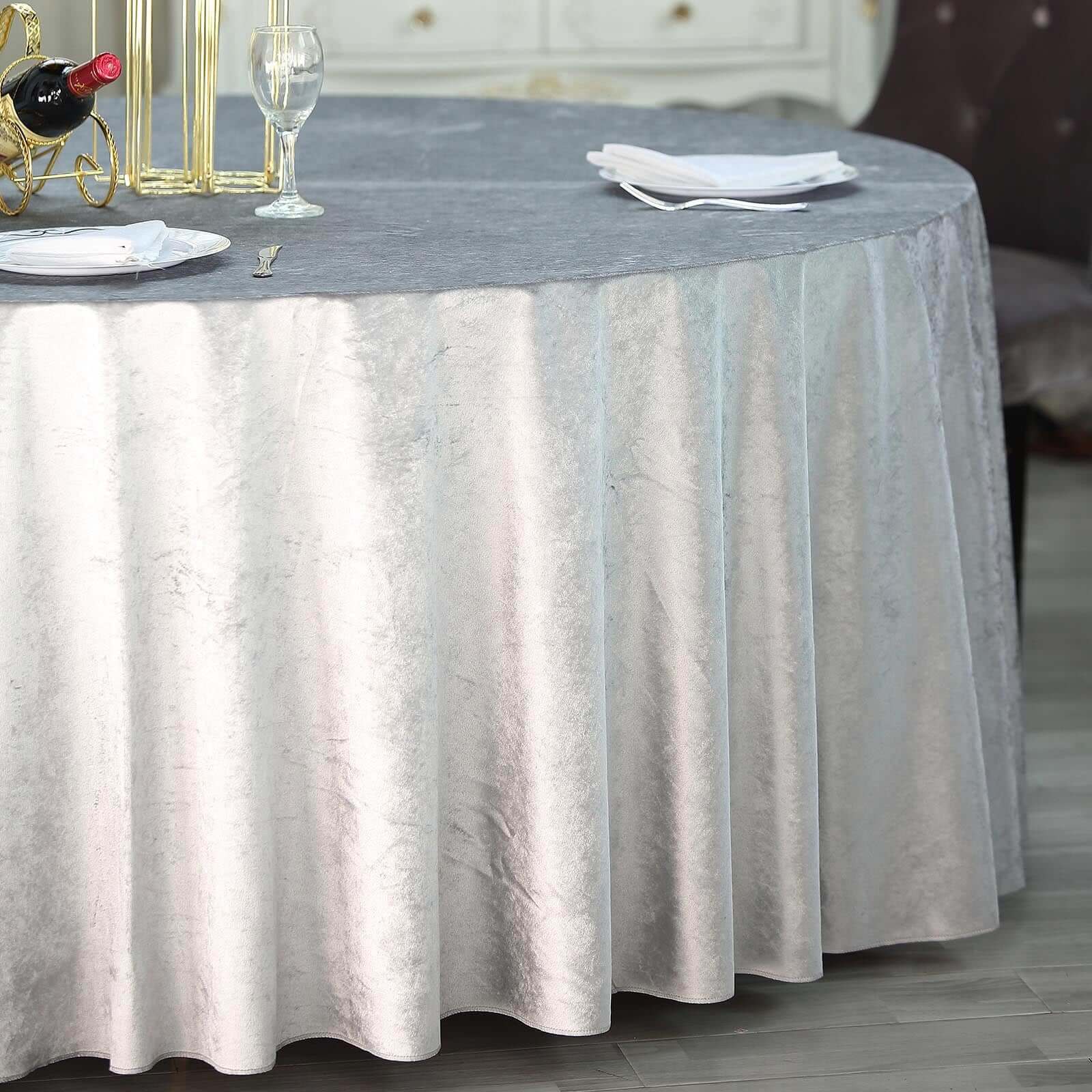 Premium Velvet 120 Round Tablecloth Silver - Reusable Soft & Seamless Table Cover