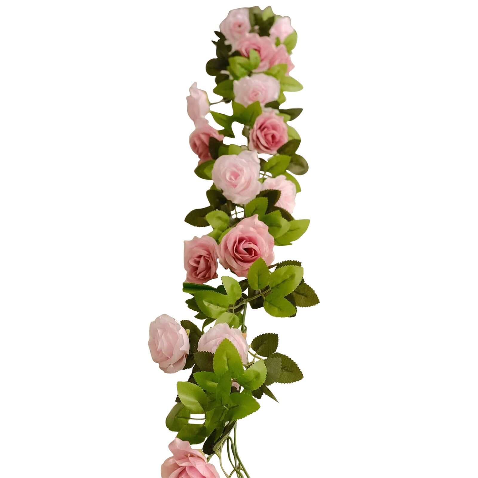 2 Pack 7ft Blush Dusty Rose Artificial Silk Flower Garland Mini Rose Vines with 26 Flower Heads