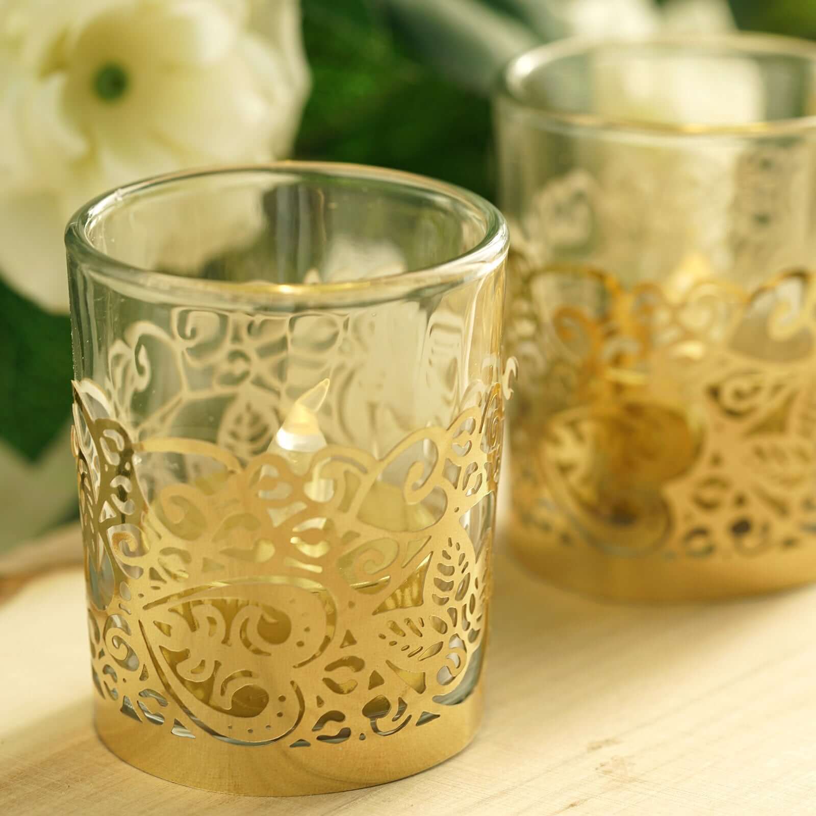 20-Pack Paper Candle Holder Wraps Floral Lace Design Gold Foil - Votive Tealight Decorative Wraps