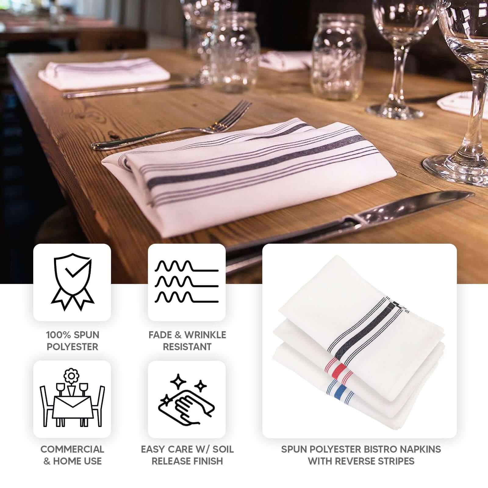 10 Pack Premium Spun Polyester 18x22 Napkins Champagne/White Bistro Style - Highly Absorbent Cotton-Like Feel Cloth Napkins