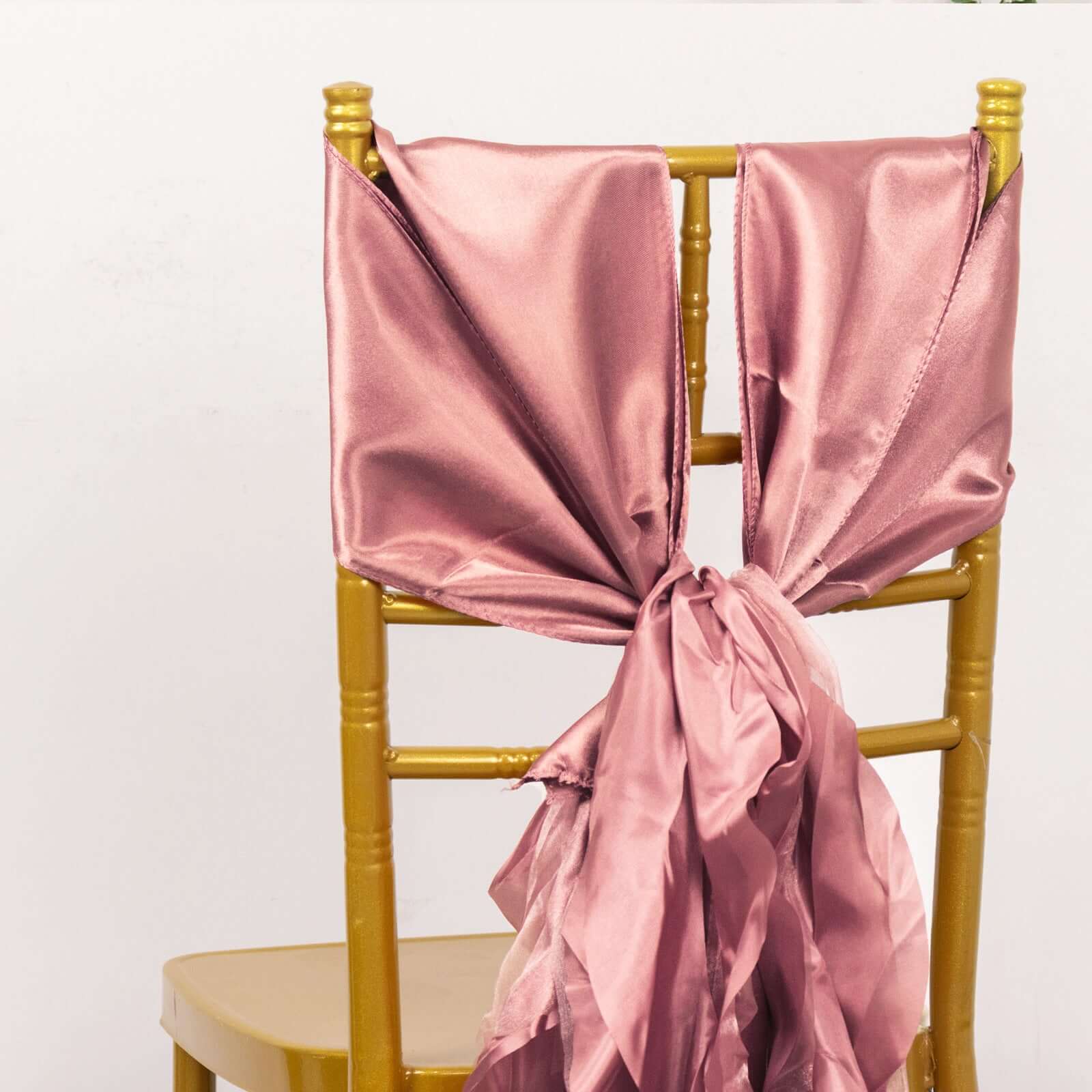 5 Pack Chiffon Satin Chair Sashes Cinnamon Rose - Easy to Install Ruffled Curly Willow