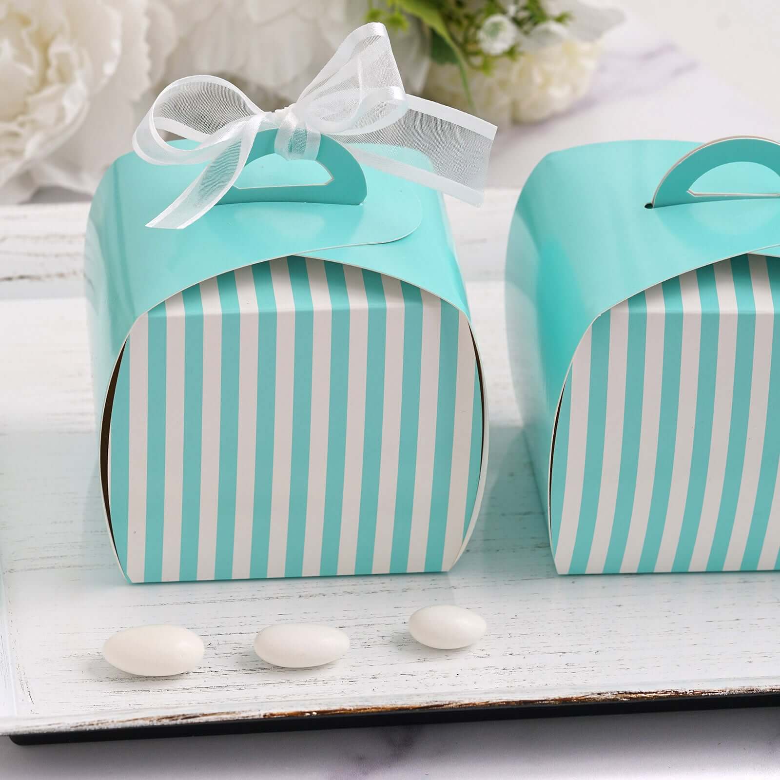 10 Pack 3.5 Turquoise White Striped Cupcake Candy Treat Gift Boxes