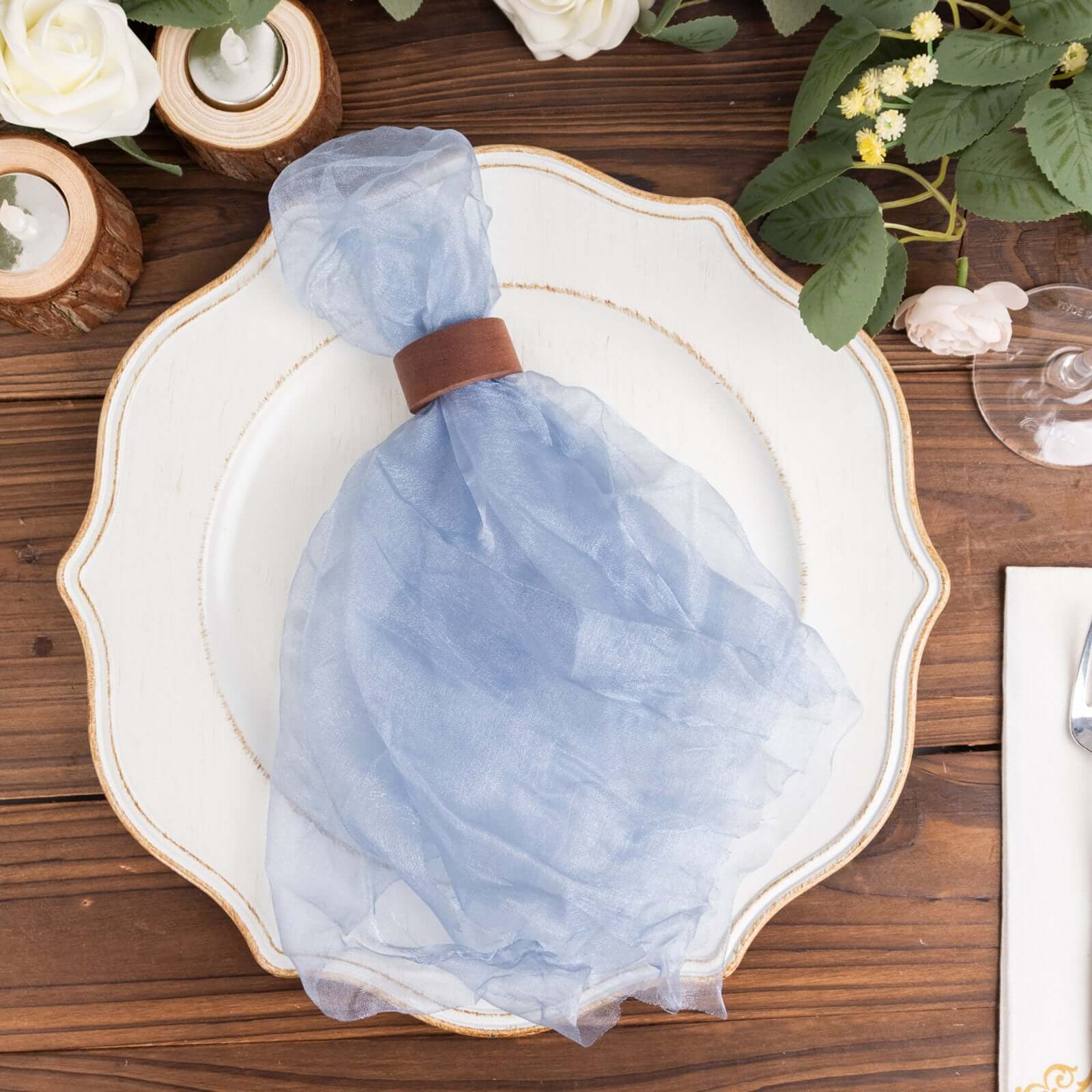 5 Pack Crinkled Organza 21x21 Napkins Dusty Blue - Rustic Style Dinner & Party Napkins