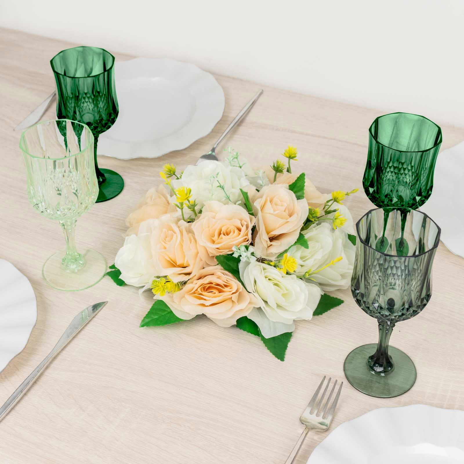 12-Pack Plastic Cocktail Goblets Assorted Green Transparent Crystal Cut - Shatterproof Drinkware 8oz