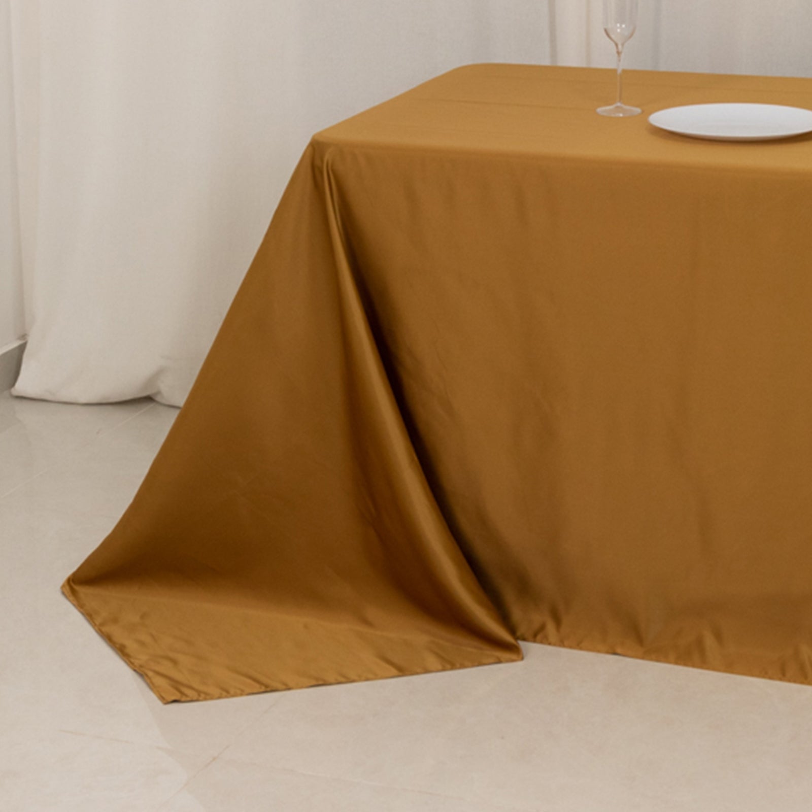 Lamour Satin 90x156 Rectangle Tablecloth Gold - Luxurious, Soft Seamless Table Cover for Stylish Settings