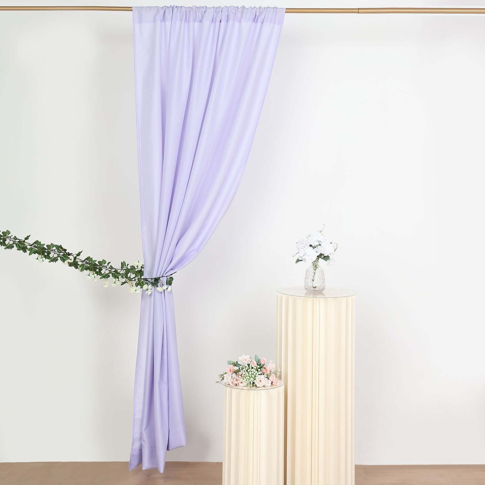 2 Pack Lavender Lilac Polyester Event Curtain Drapes, 10ftx8ft Backdrop Event Panels With Rod Pockets 130 GSM