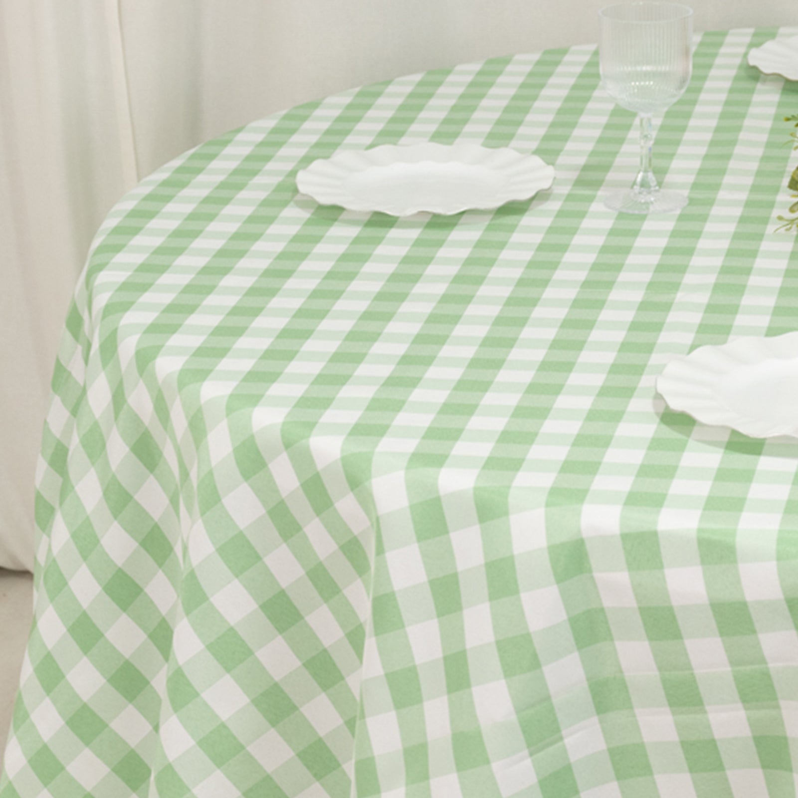 Polyester 120 Round Tablecloth White/Sage Green Seamless - Checkered Buffalo Plaid Table Cover