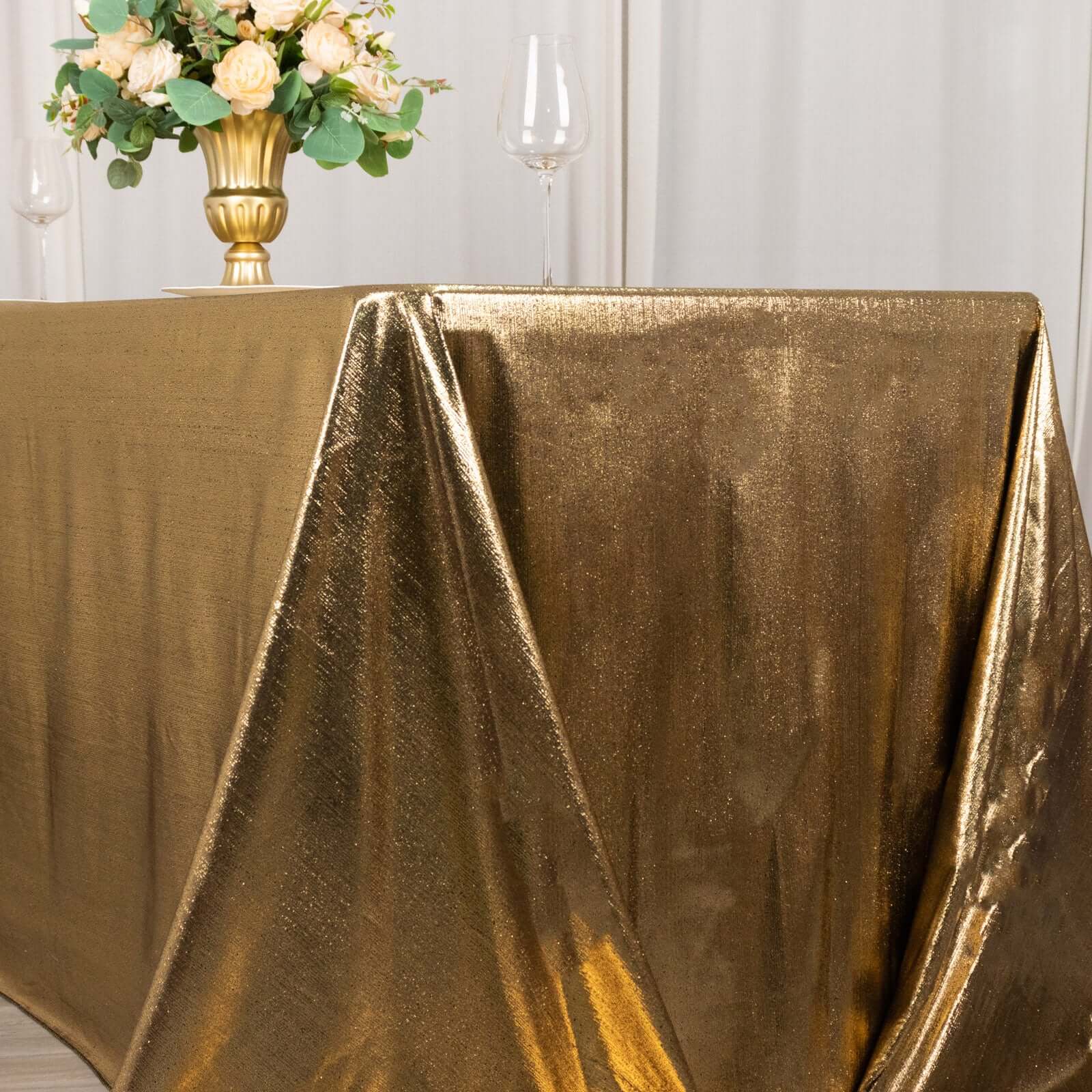 Sequin Dots Polyester 90x132 Rectangle Tablecloth Shimmering Antique Gold - Seamless, Glittering & Wrinkle Free Table Cover