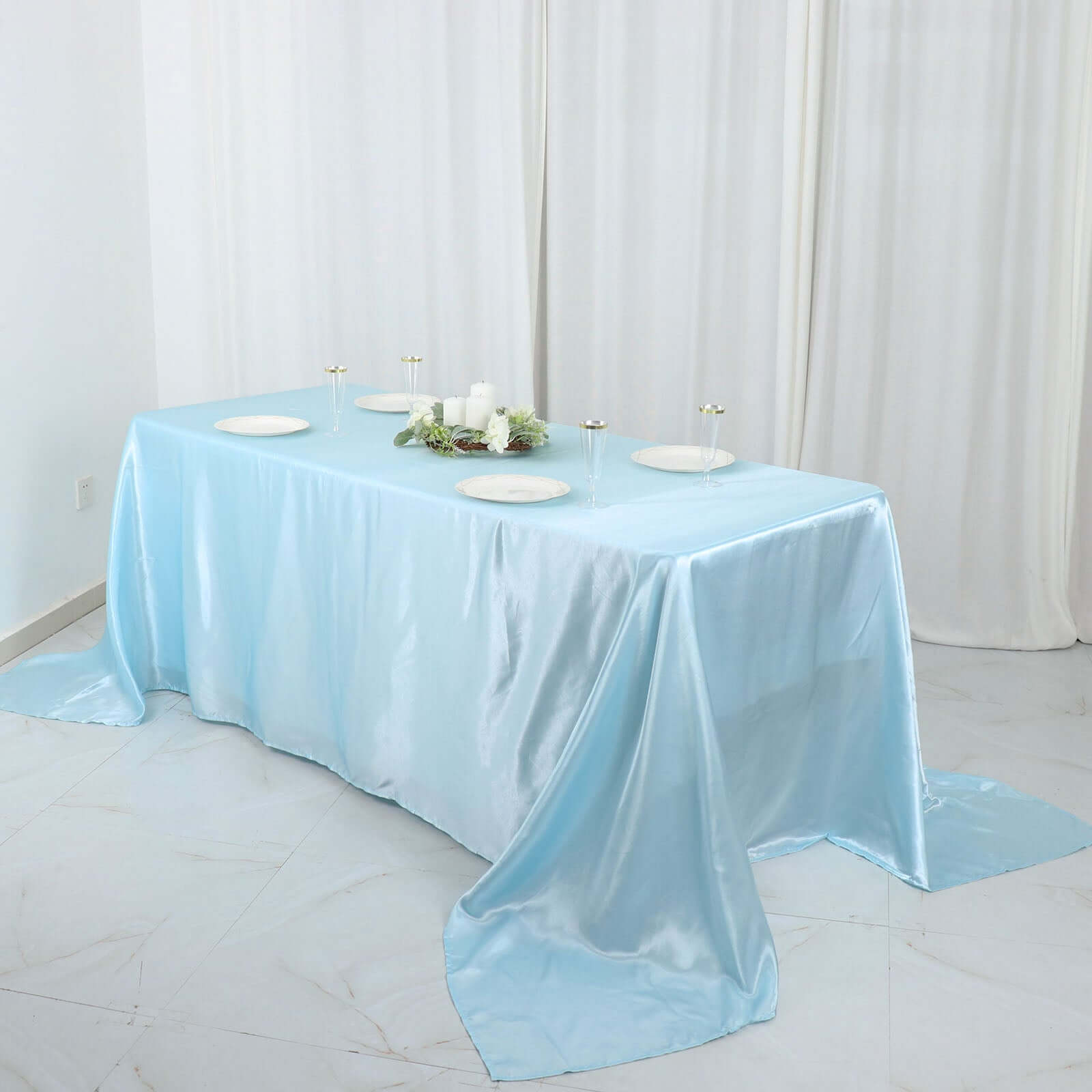 Satin Rectangular 90x132 Tablecloth Light Blue Satin - Seamless Table Cover