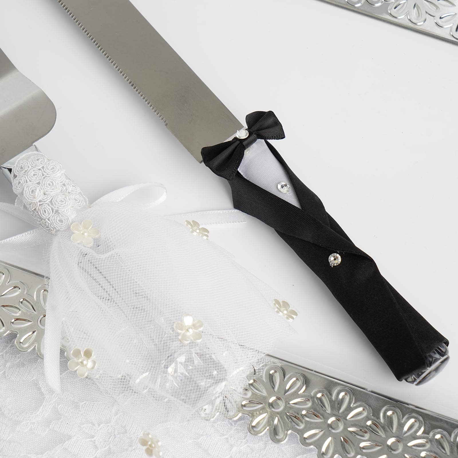 Stainless Steel Wedding Cake Knife and Server Set Bride and Groom Design - Ideal Party Favors for Special Events