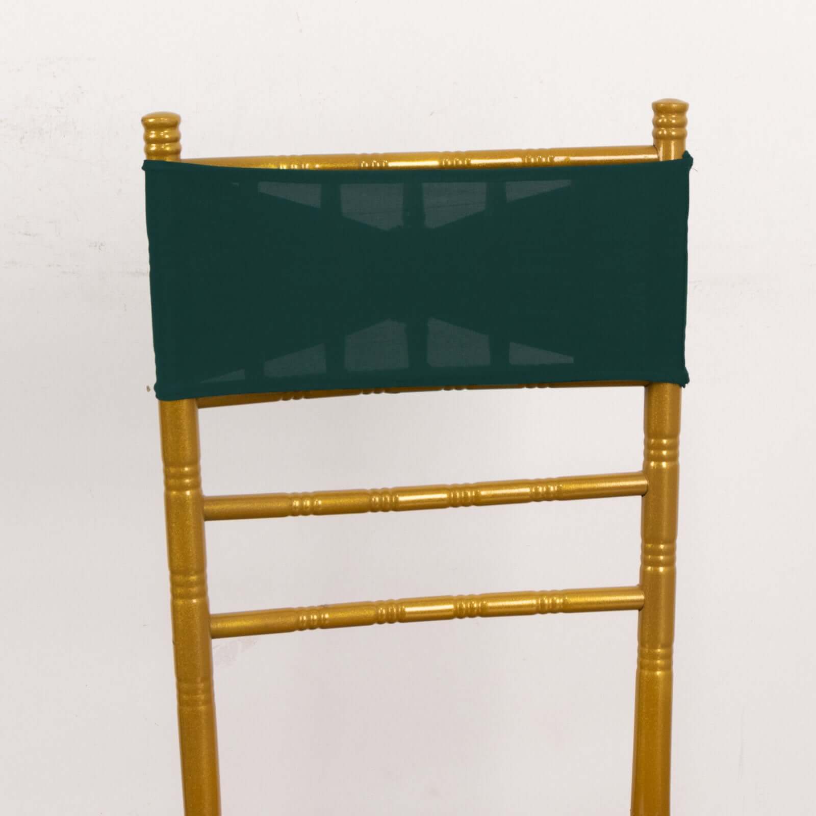 5 Pack Spandex Chair Sashes Hunter Emerald Green with Gold Rhinestone Buckles - Reusable Four-Way Stretch Sash Bands 5x14