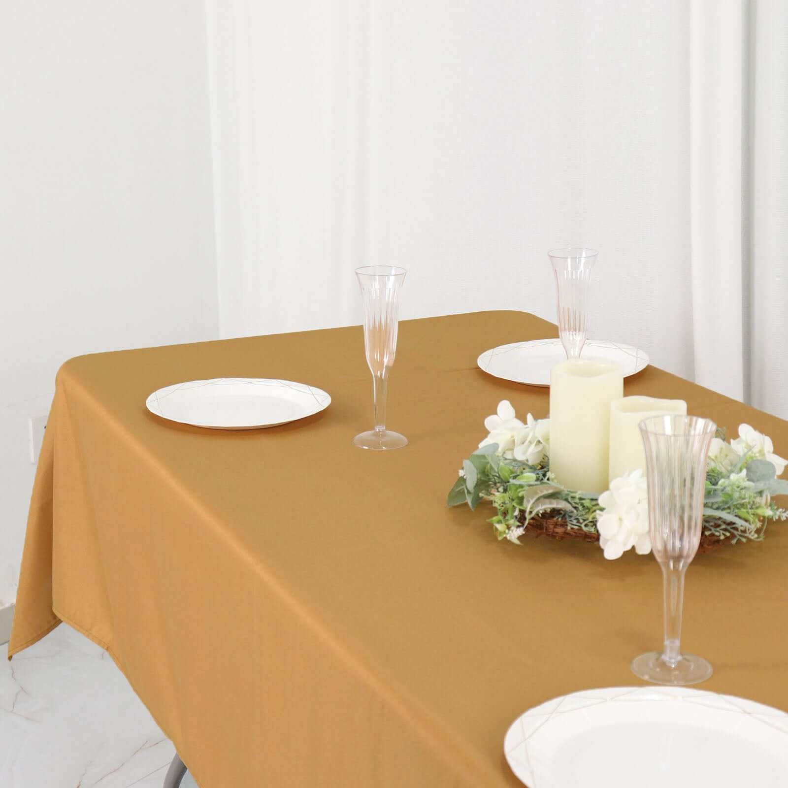 Polyester 54x96 Rectangle Tablecloth Gold - Wrinkle-Resistant & Easy-to-Care Table Cover for Weddings & Events