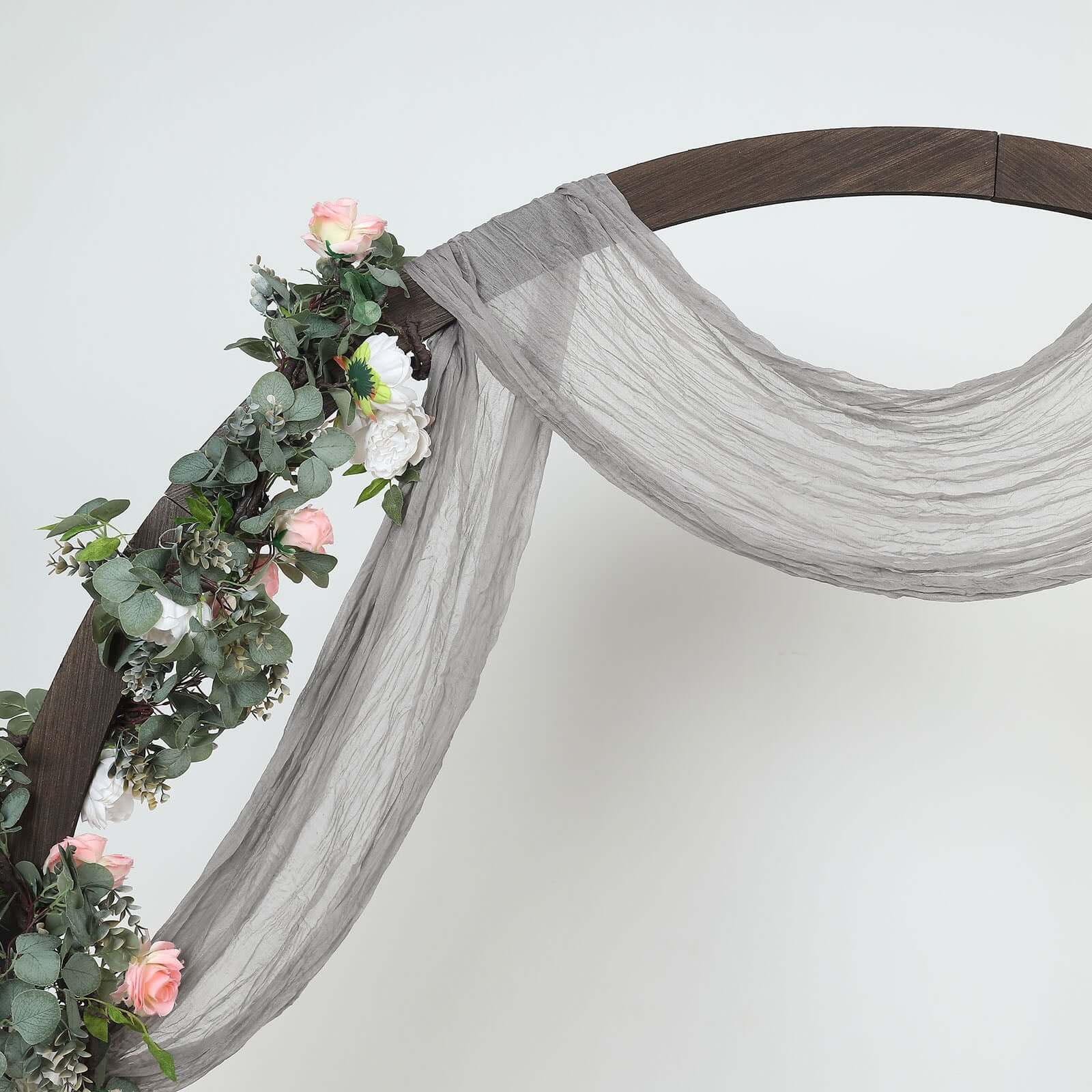 20ft Gray Gauze Cheesecloth Fabric Wedding Arch Drapery, Window Scarf Valance, Boho Decor Arbor Curtain Panel