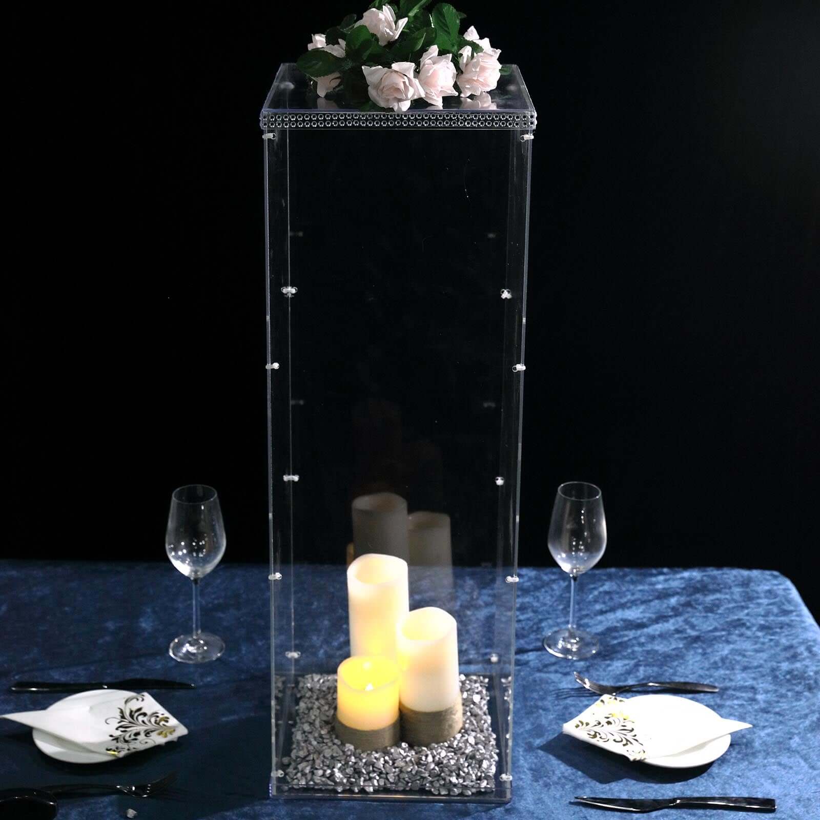 32 Clear Acrylic Display Box, Transparent Pedestal Riser with Interchangeable Lid and Base