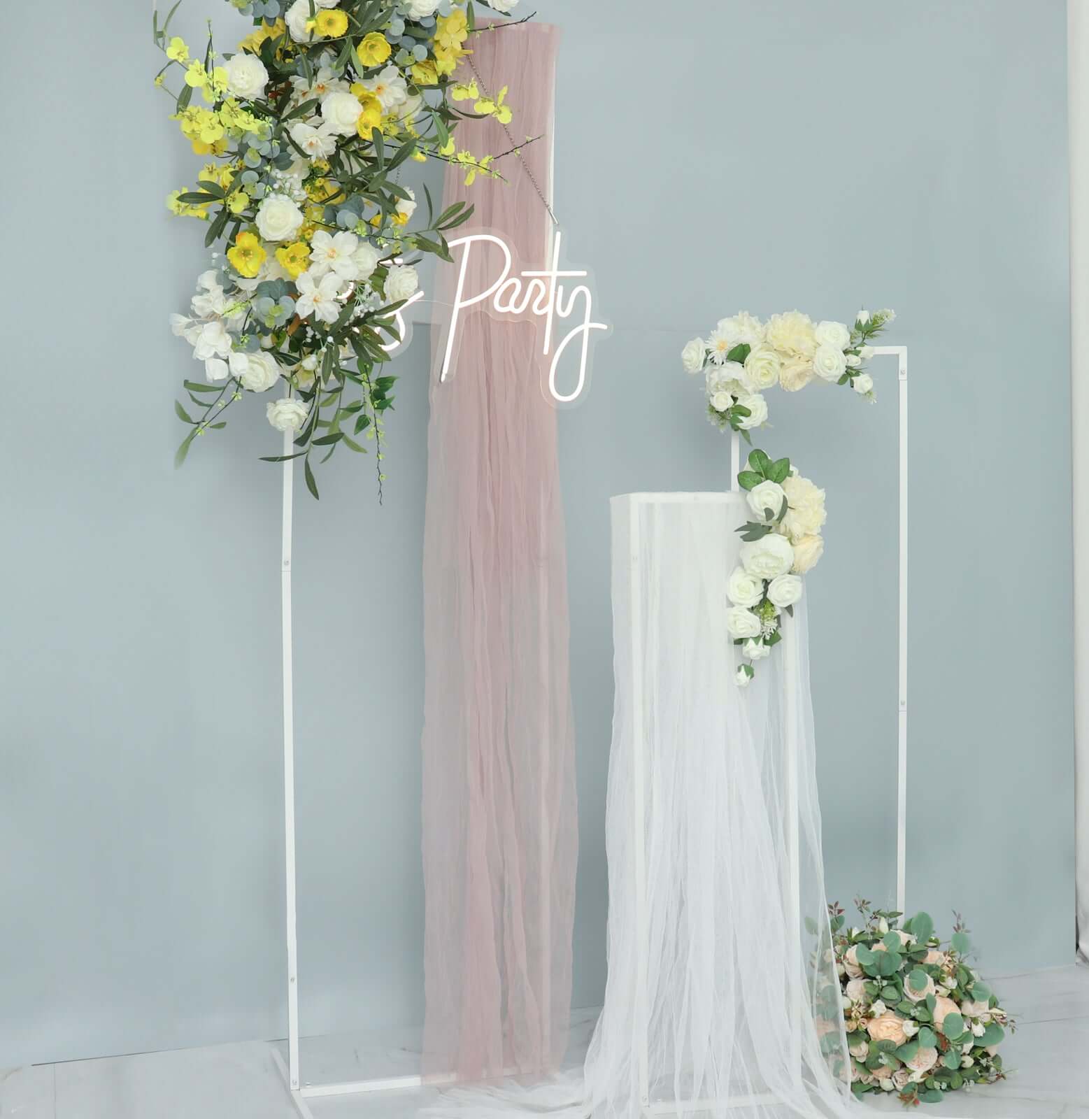 Set of 4 Wedding Arches Slim White Metal Rectangular Design Backdrop Stands - Floral Display Frames 3.6ft-6.5ft