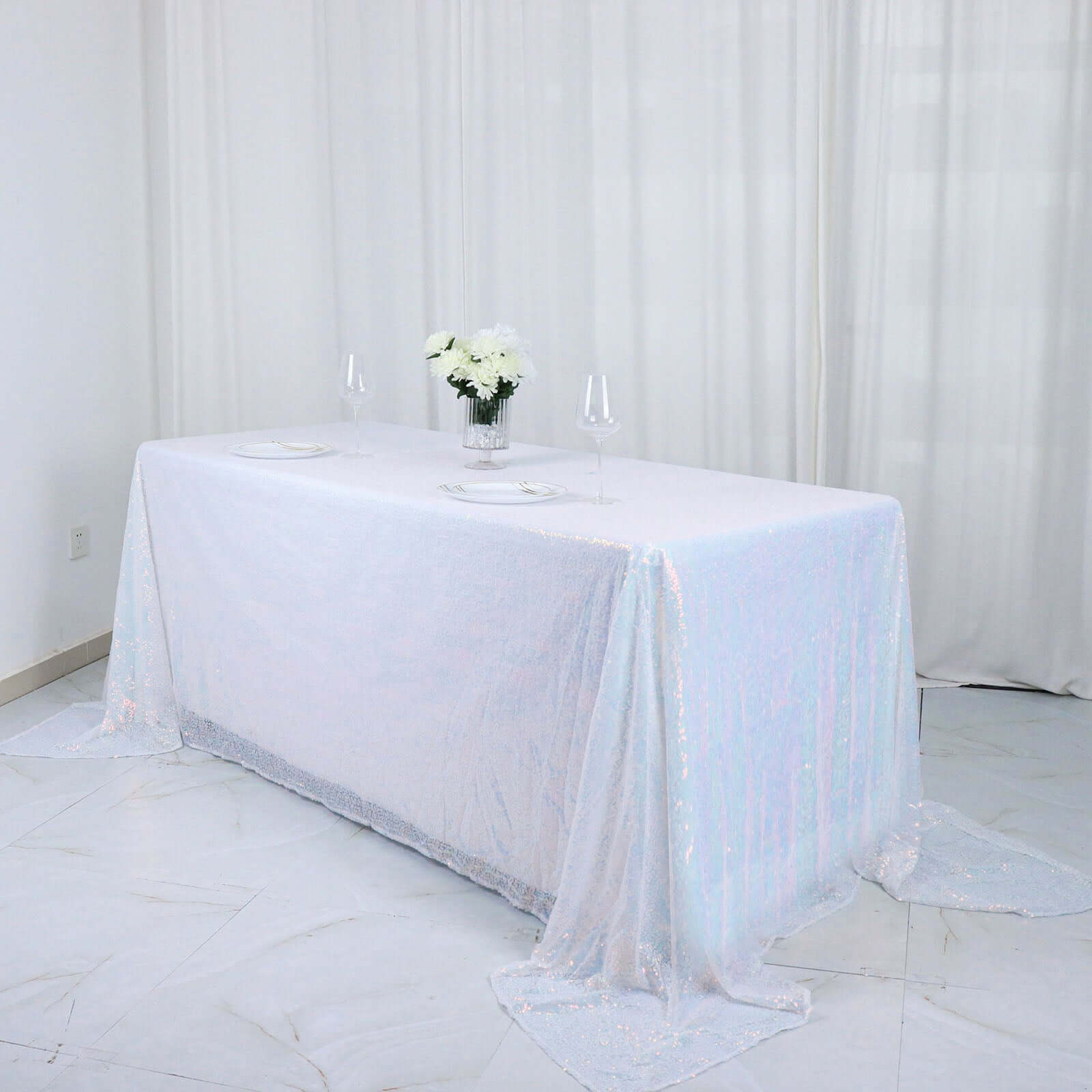 Sequin 90x132 Rectangle Tablecloth Iridescent Blue - Seamless Sparkly Table Cover