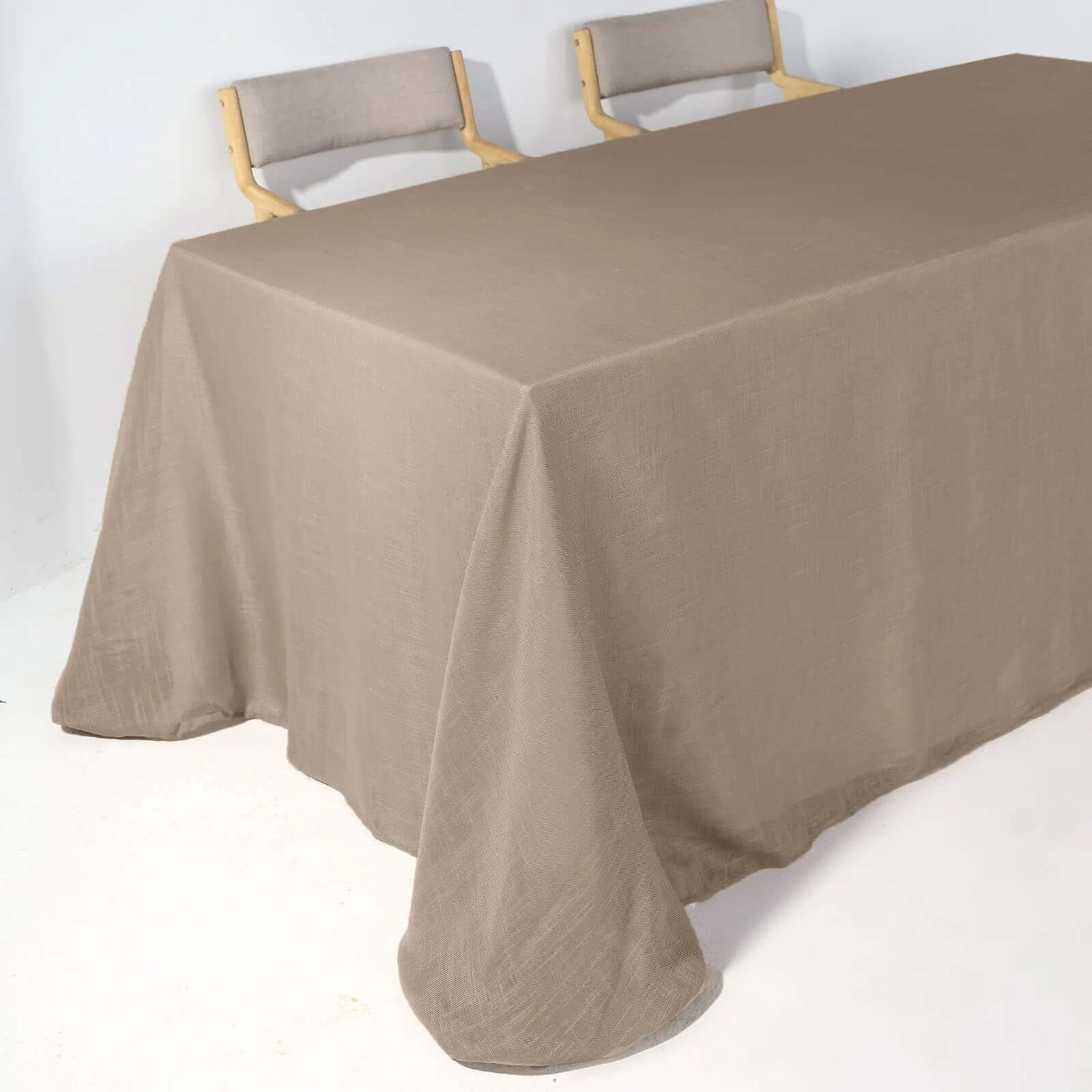 Faux Linen 90x156 Rectangular Tablecloth Taupe - Slubby Texture Wrinkle-Resistant Seamless Table Cover