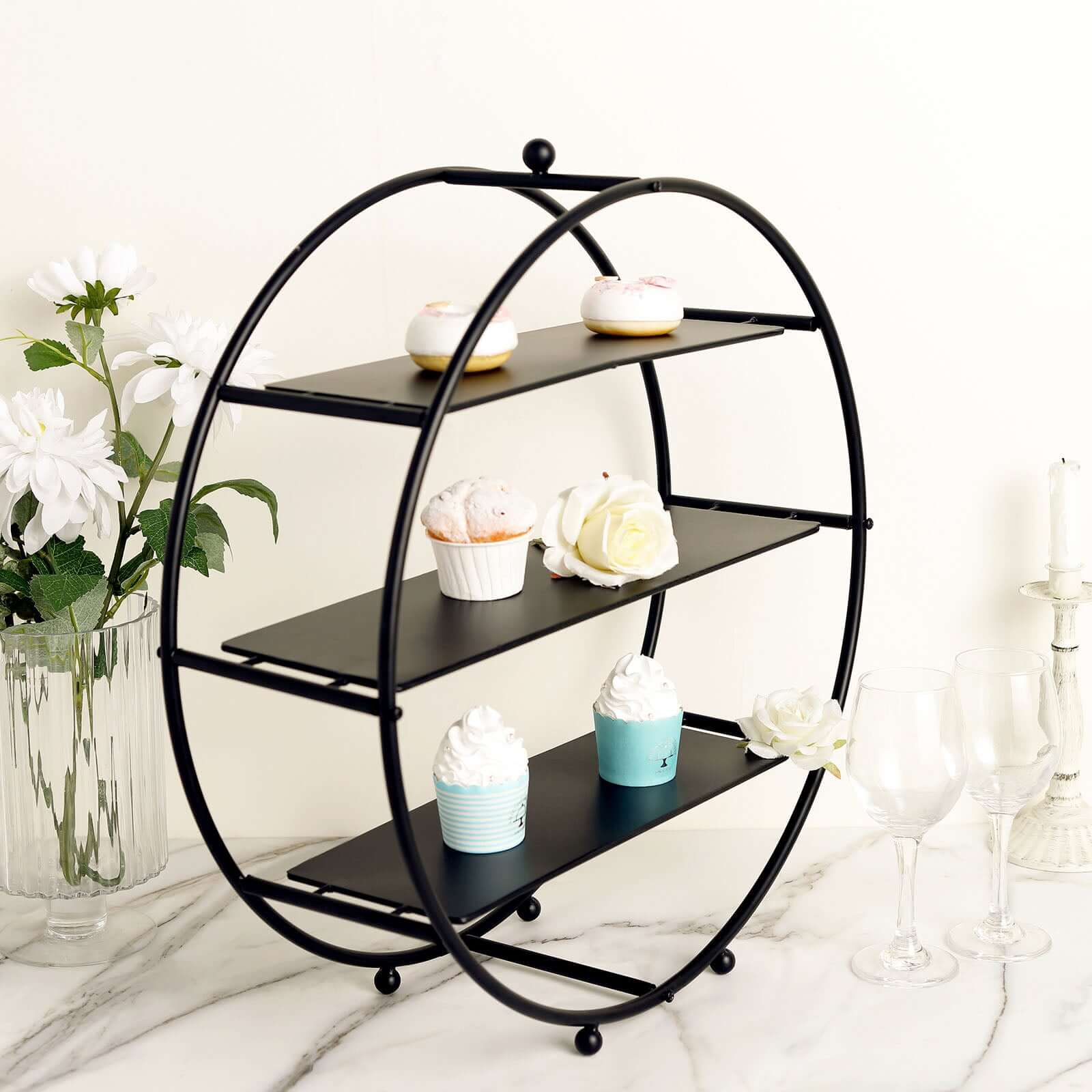 3-Tier Metal Round Cupcake Stand Matte Black - Stylish Dessert Holder Appetizer Display for Modern Weddings Dessert Buffets & Celebrations 21