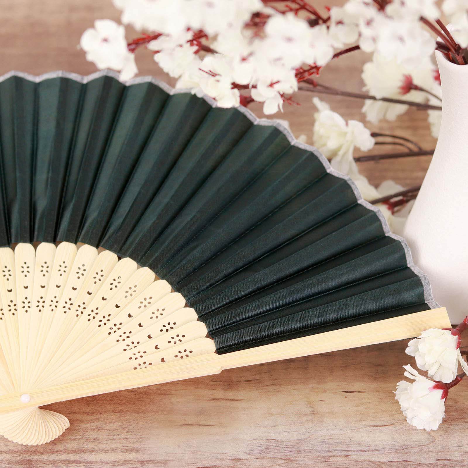 5 Pack Hunter Emerald Green Asian Silk Folding Fans Party Favors, Oriental Folding Fan Favors