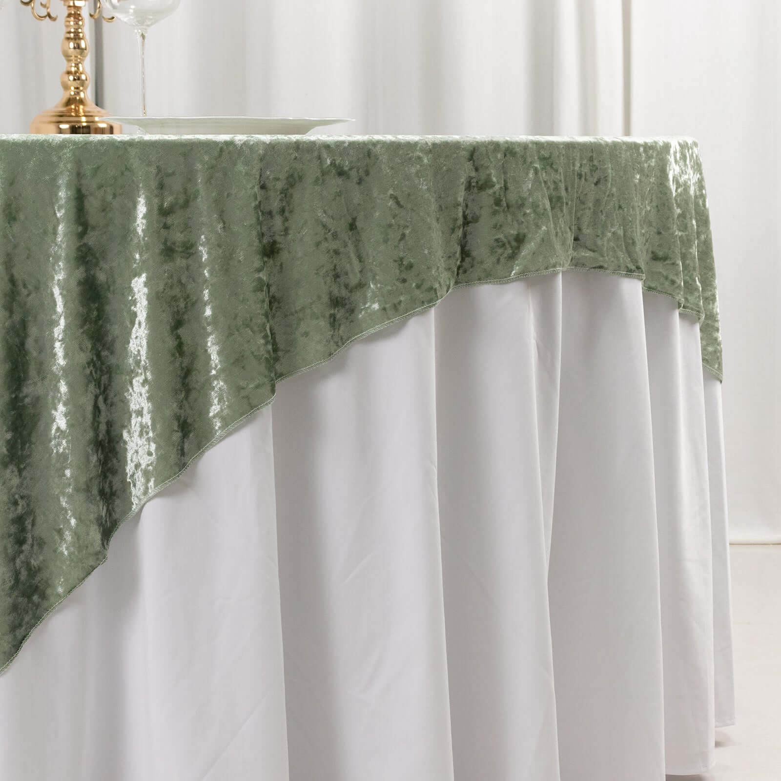 Velvet 72x72 Table Overlay Square Tablecloth Sage Green - Premium Crushed Design for Stylish Celebrations