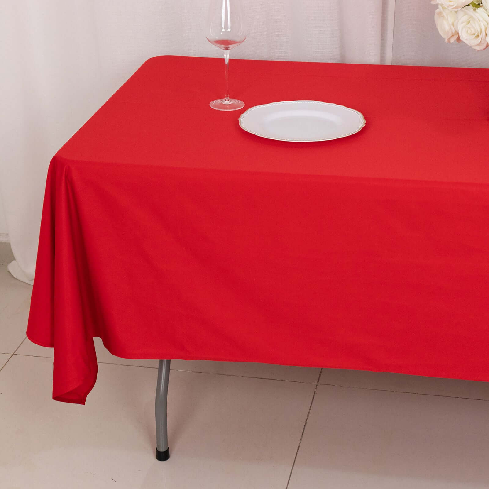 Premium Scuba Rectangular 60x102 Tablecloth Red - Wrinkle Free & Stain Resistant Table Cover