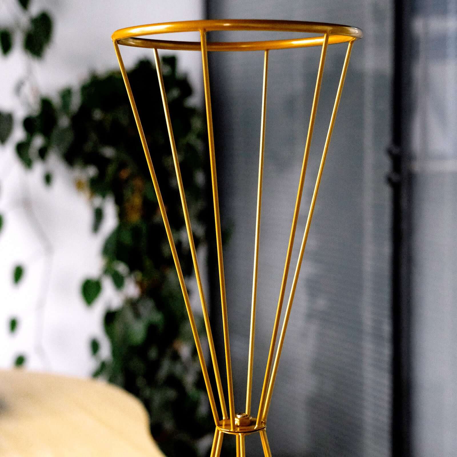 Dual Cone Reversible Flower Stand Gold Metal Geometric Pedestal - Wedding Centerpiece 27