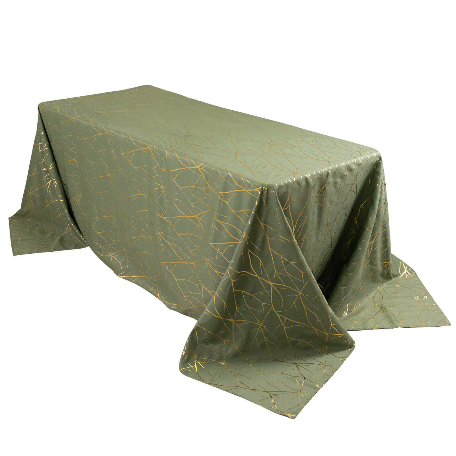 Polyester 90x132 Rectangle Tablecloth Dusty Sage Green with Gold Foil Tree Branch Pattern - Wrinkle-Resistant Seamless Table Cover