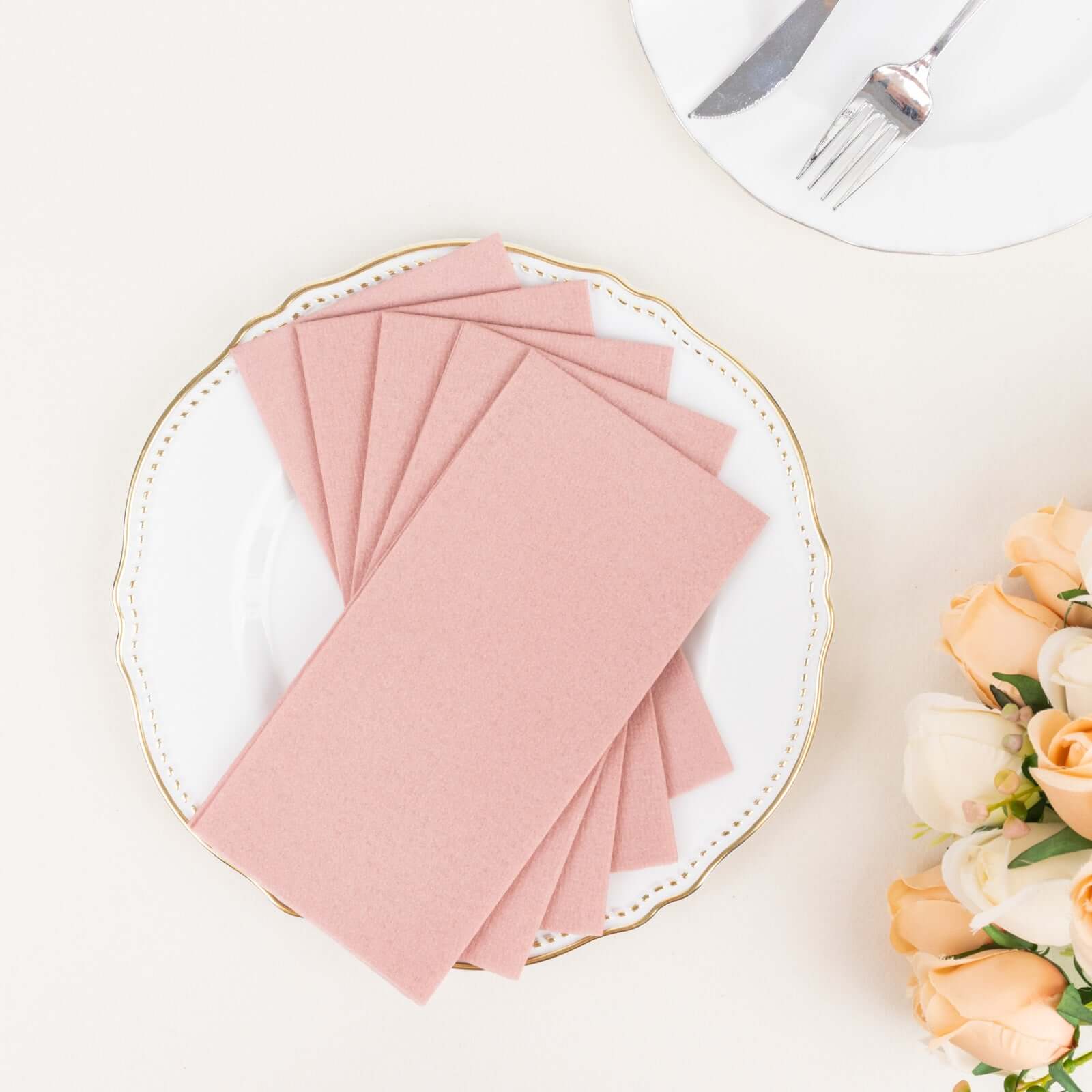 20-Pack Paper Linen-Like Napkins Dusty Rose - Disposable Hygienic Airlaid Guest Towels 8.5x4