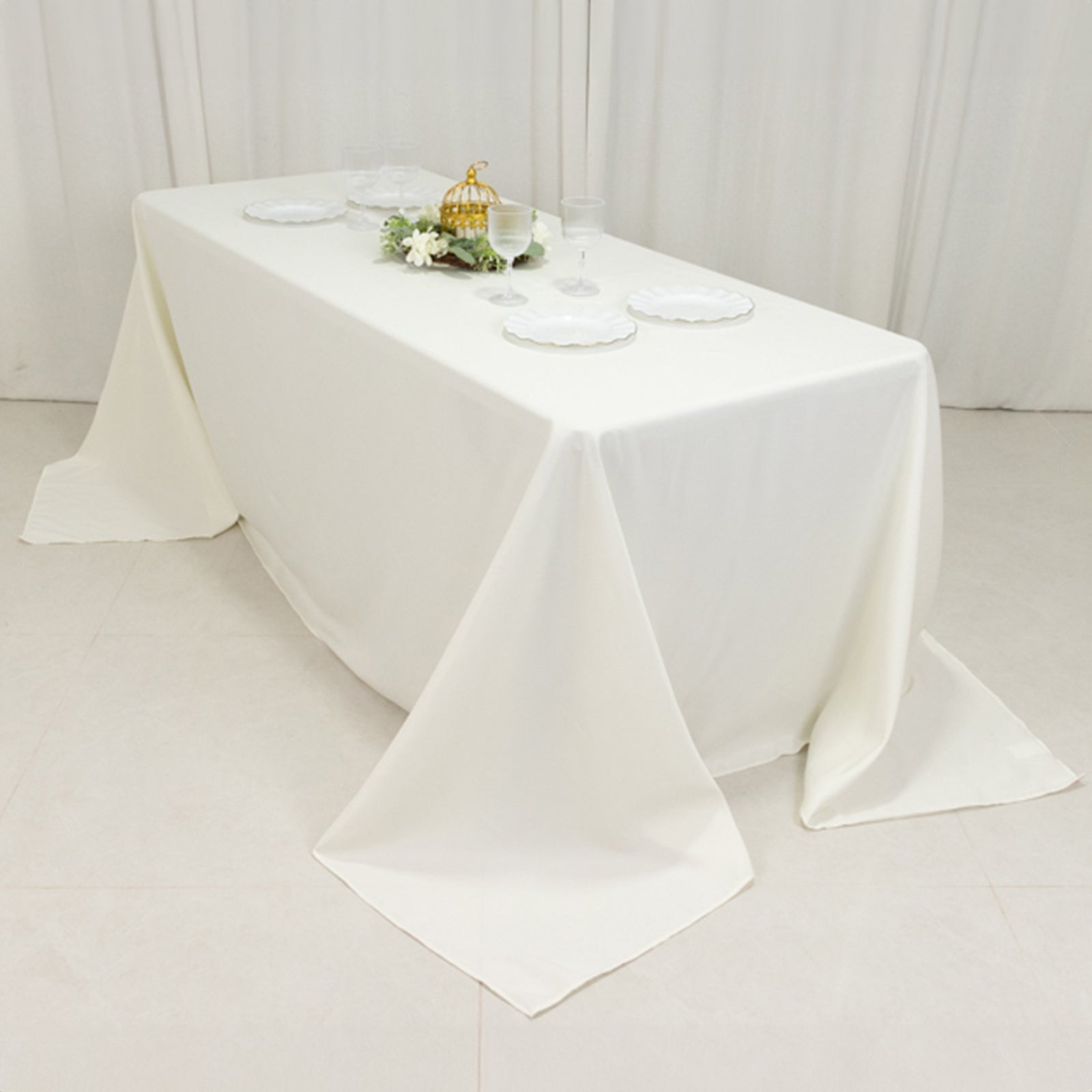 Fire Retardant Premium Polyester 90x132 Rectangular Tablecloth Ivory - High-Performance Seamless Table Cover