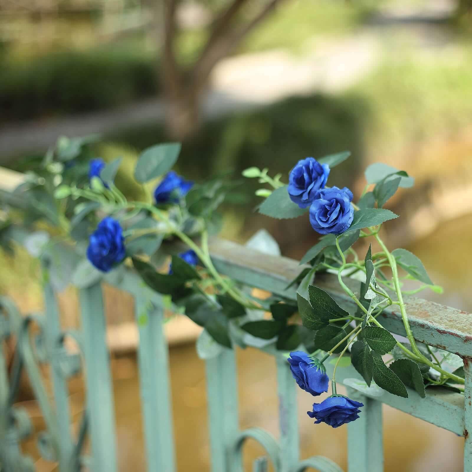 6ft 20 Royal Blue Artificial Silk Roses Flower Garland, Hanging Vine