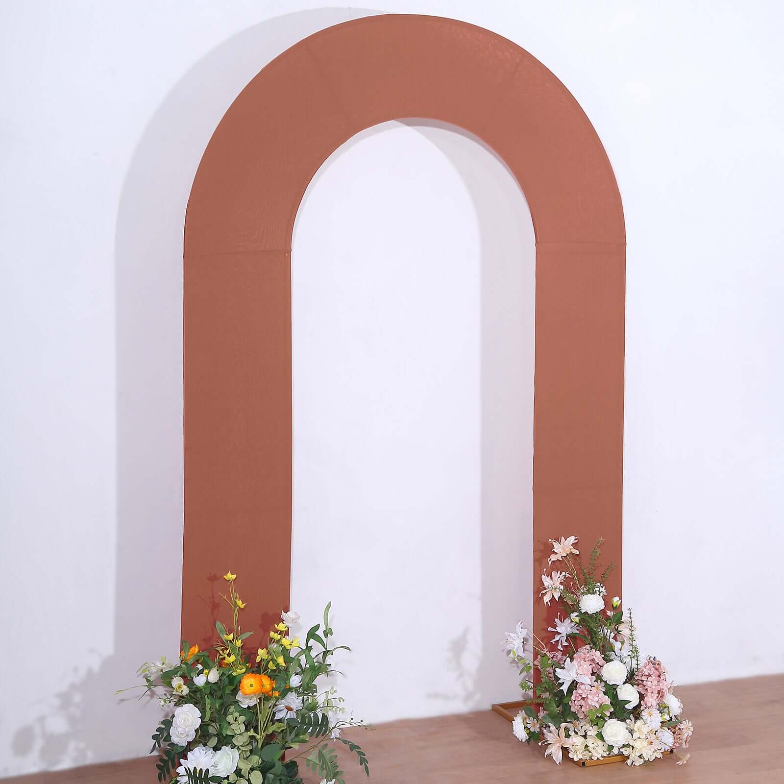 8ft Terracotta (Rust) Spandex Fitted Open Arch Wedding Arch Cover, Double-Sided U-Shaped Backdrop Slipcover